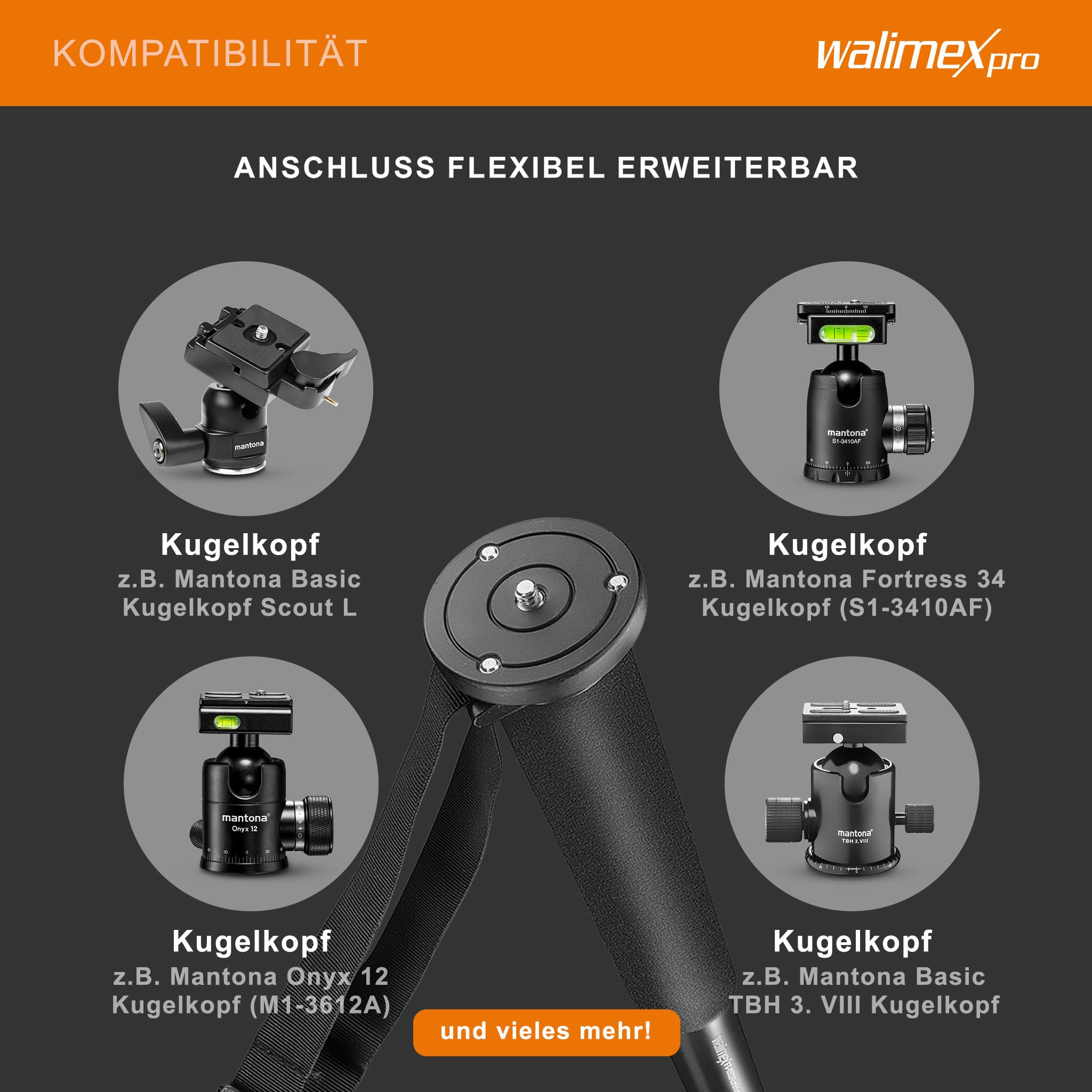 Walimex FT-1502 Pro Einbeinstativ 177 cm, robustes Fotostativ aus Aluminium, Kamerastativ mit 10 kg Traglast, Stativ für DSLR, DSLM und Kompaktkameras, inkl. Transporttasche