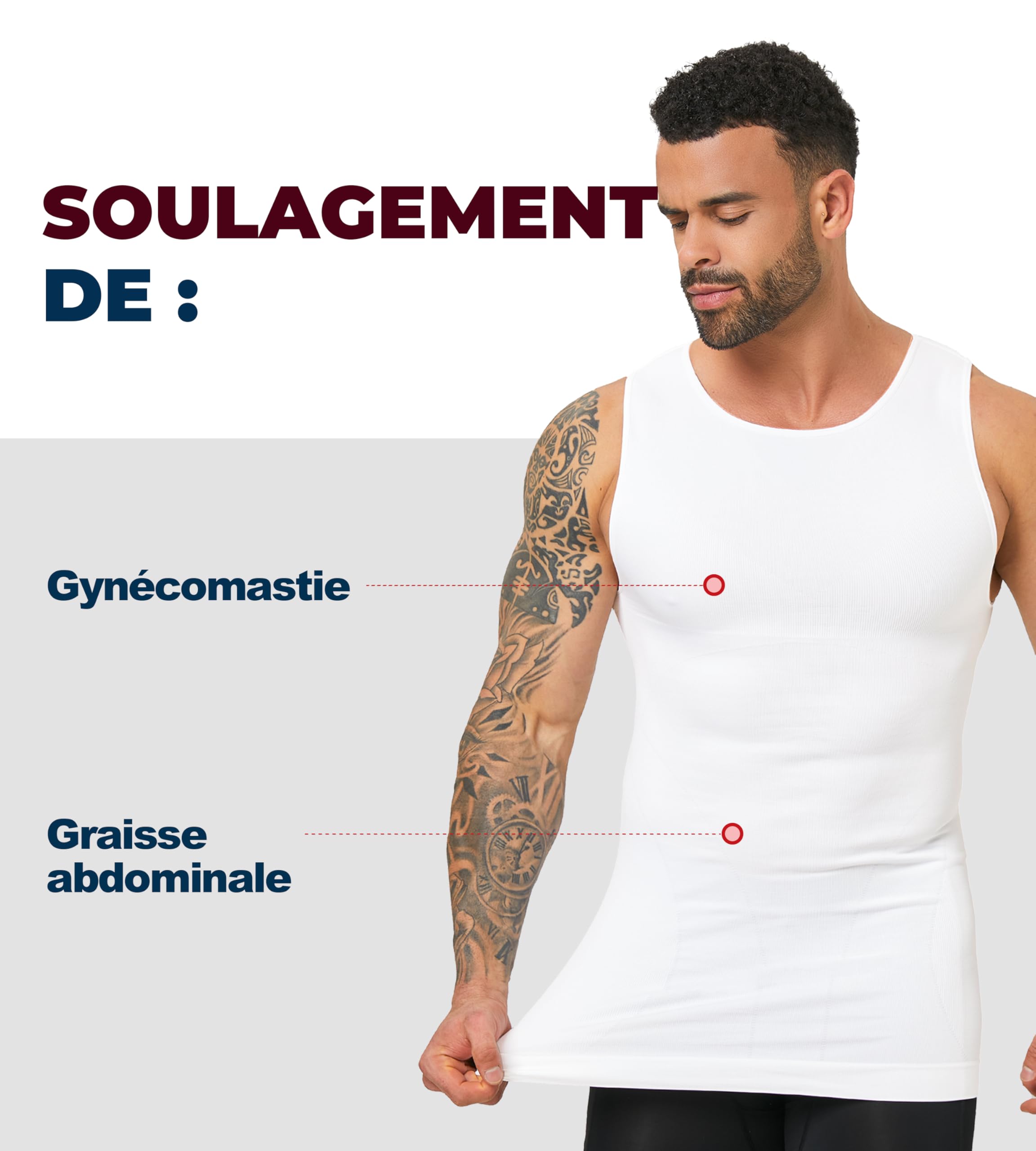 Maillot de compression pour homme - Débardeur amincissant sans couture pour gynécomastie - Contrôle du ventre
