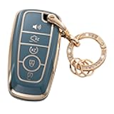 Gematay for Ford Key Fob Cover with Keychain, Key Shell Case for Ford Edge Escape Expedition Explorer Fusion Mustang Ranger F-150 F-250 Smart 3 4 5 Buttons, Blue