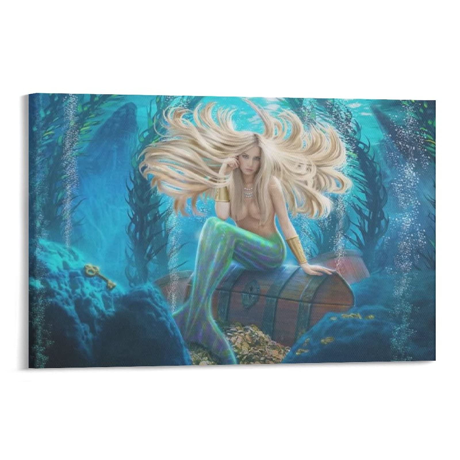 TideAndTales Decorazione Parete Sirena 3D – 3 Cornici In Legno 17,8x17,8 Cm, Cameretta Ragazze