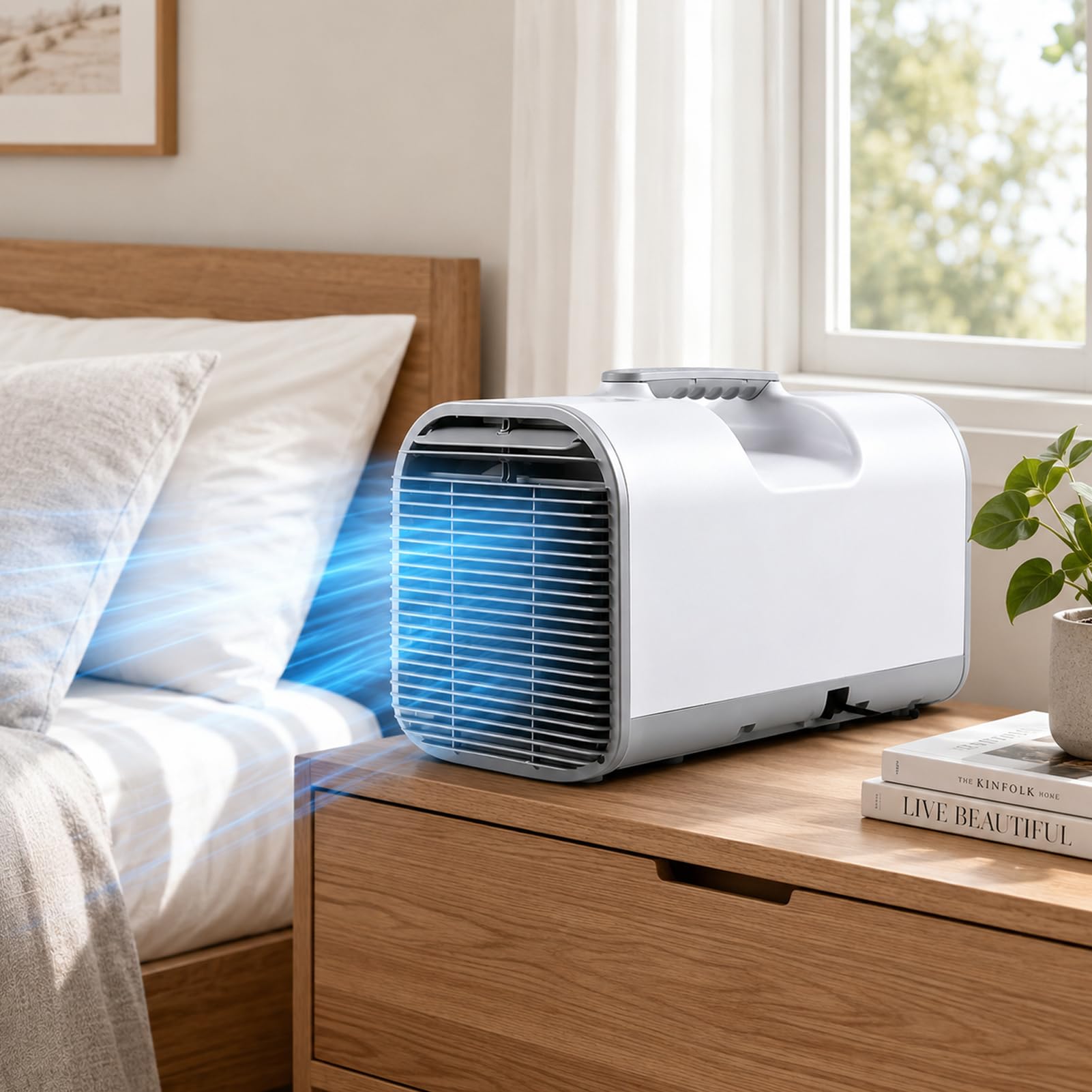 JianboBoxve Mini Portable Air Conditioner 4400/5100 BTU, Mobile AC Unit with Remote Control, Fast Cooling Dehumidifier, 4 Modes Including Fan and Sleep, Auto-Evaporation, for Camping Tent, RV, Van