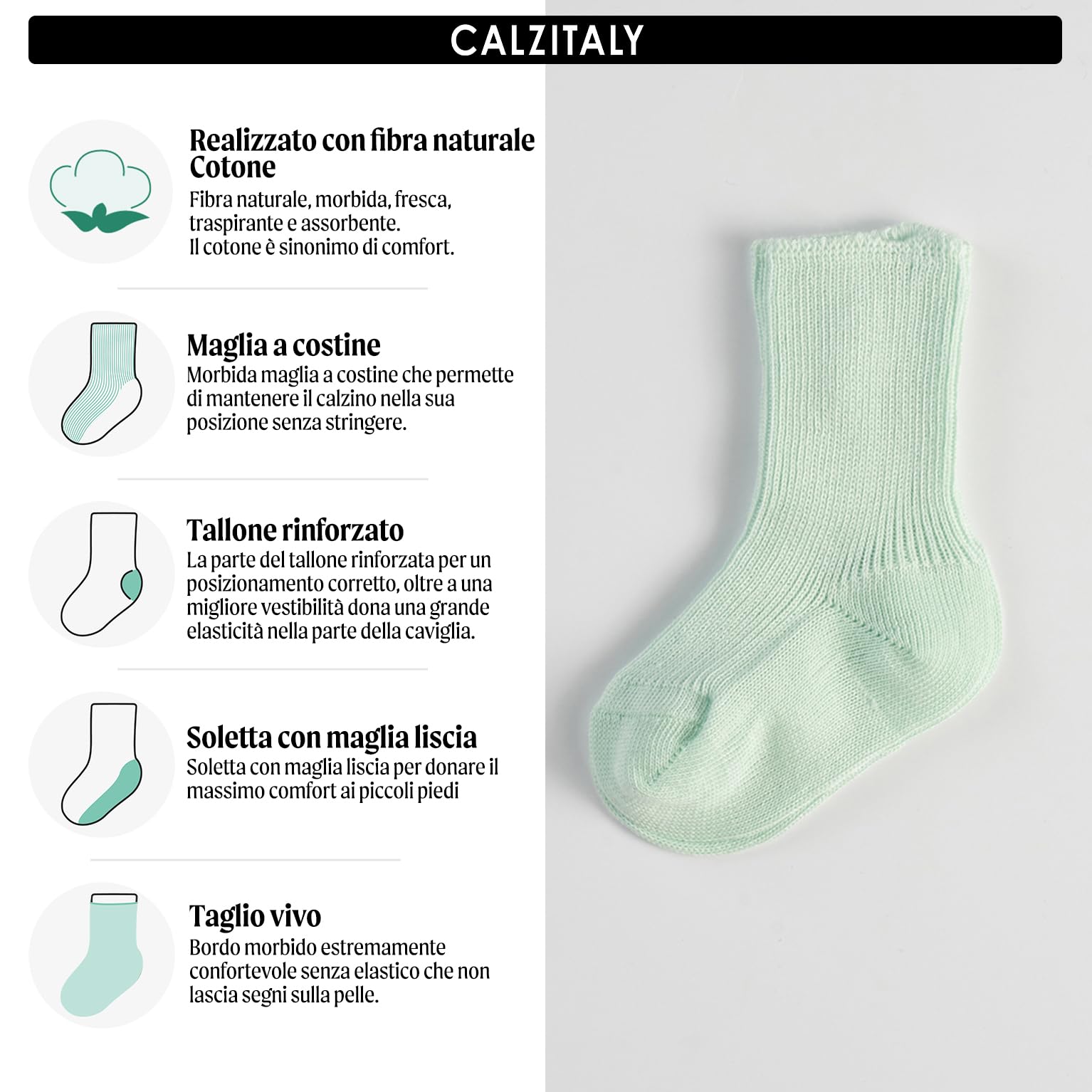CALZITALY PACK 2, 4, 6 Paia Calzini Neonato, Calze Bambini, Calzini Cotone Bimbi Calzini Primi Giorni | da 0 a 12 mesi | Made in Italy