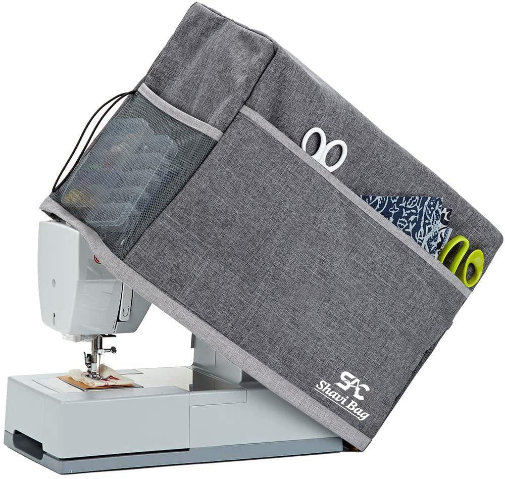 SHAVI BAGS Heavy Duty Sewing Machine Cloth Cover with storage pockets, Silai Machine Cover, Machine Cover for Stitch Machine Grey, Polyester