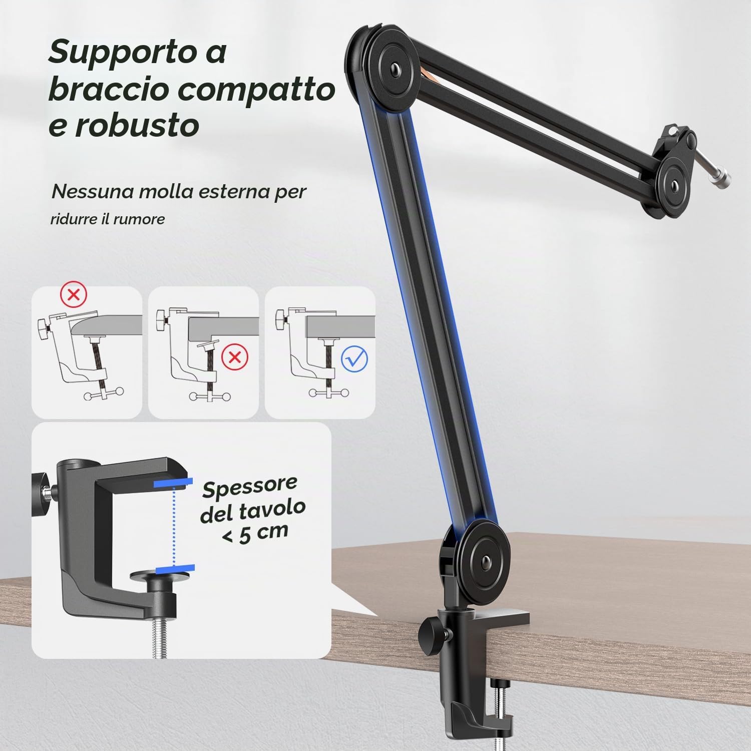 FIFINE Supporto per Microfono, Braccio Microfono con Microphone Clip e adattatore, Supporto Microfono Regolabile Professionale Braccio per Microfono, Compatibile con microfono K658 K688 AM8 A8