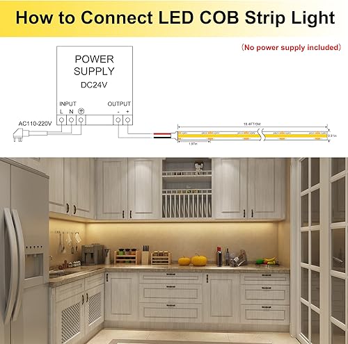 Miniatura 5 de Tira de luces LED COB de 16.4 pies, impermeable, IP68, 2700 K, blanco cálido, para exteriores, 24 V, cinta LED de silicona regulable de alta