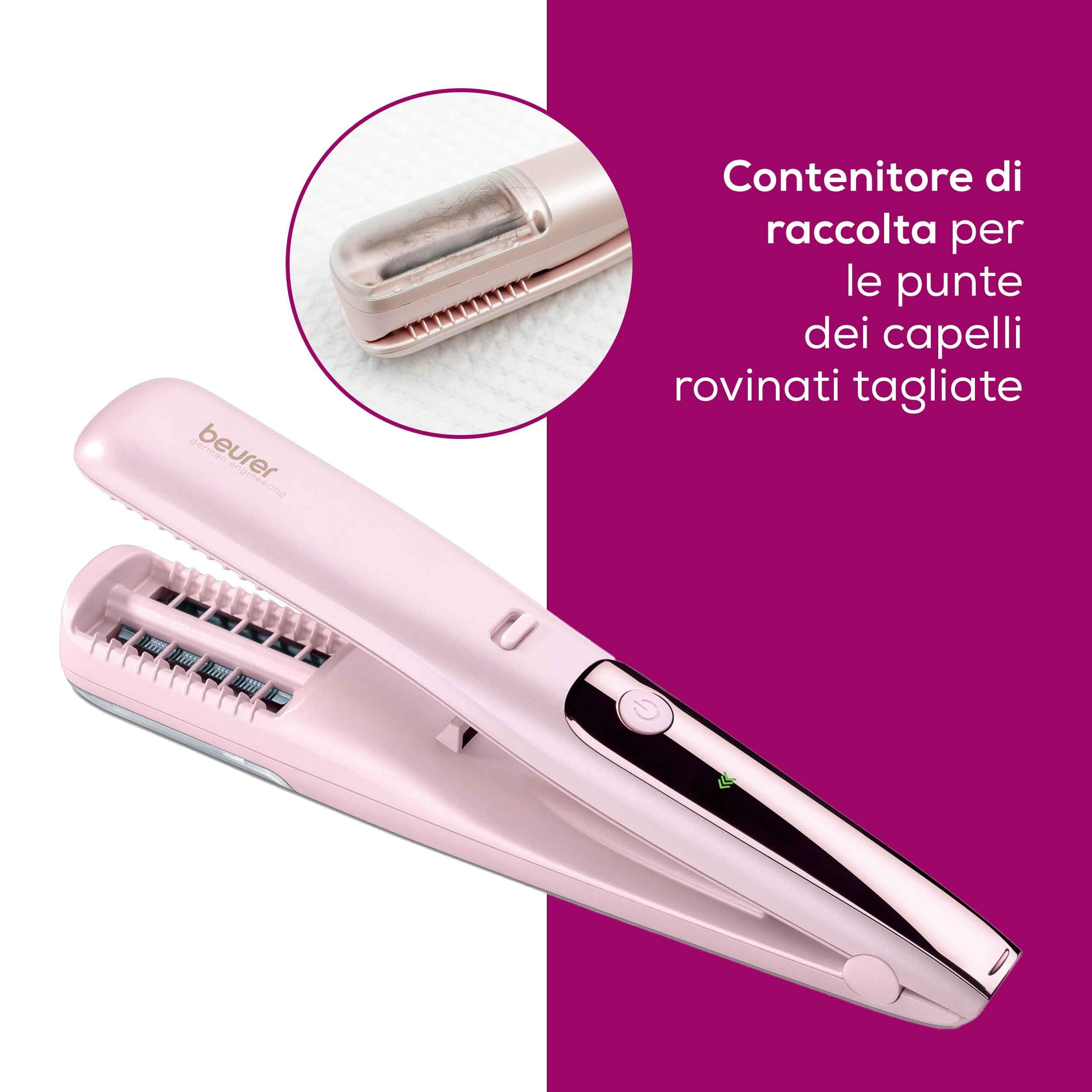 Beurer HT 22 rimuovi doppie punte automatico, elimina le sole doppie punte e le punte dei capelli spezzate in modo rapido ed efficace, con display LED, durata della batteria 2 ore, colore: rosa