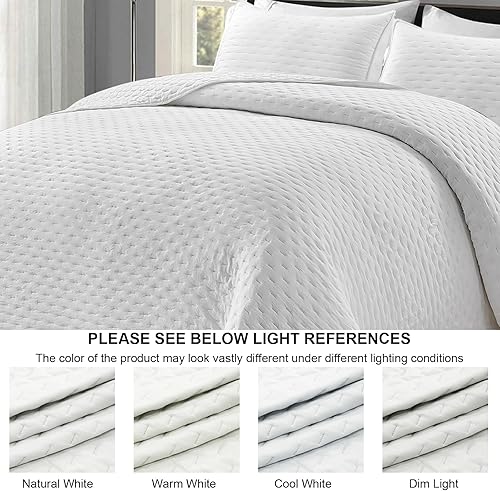 Miniatura 7 de Juego de edredones reversibles tamaño Queen, edredón beige de 3 piezas con fundas de almohada, colcha de microfibra con patrón de puntos, colcha