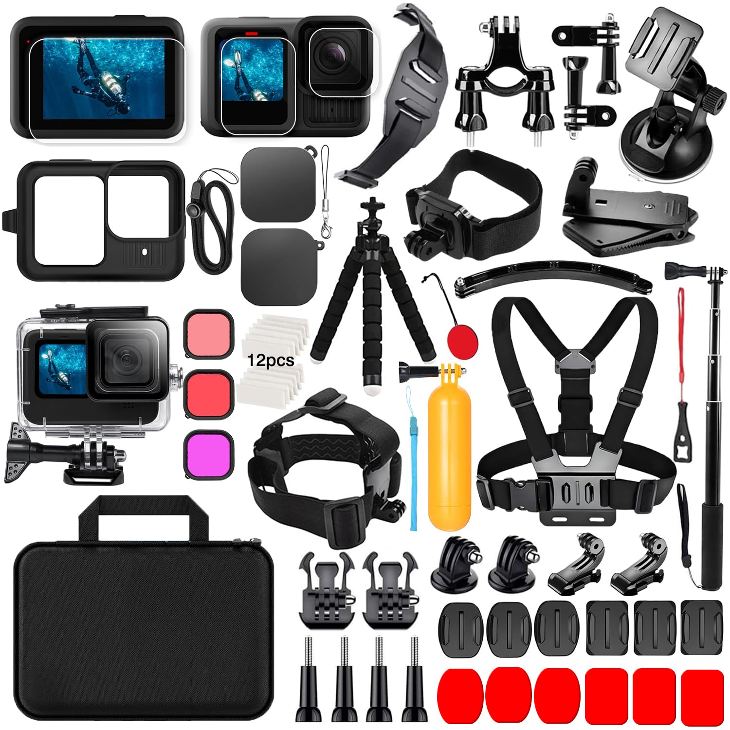 Accessori per GoPro Hero 13 Black, THAKOI Custodia impermeabile Accessori per snorkeling Accessori per sport all'aperto, Set di Kit Bundle per GoPro Hero 13