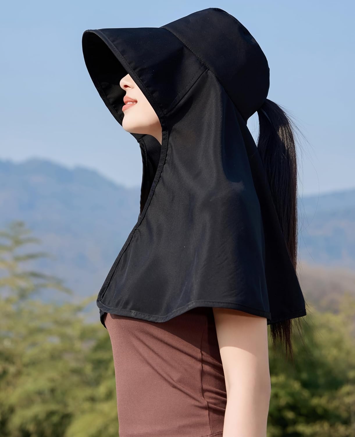 HUAMULAN Women Wide Brim Sun Hat Summer Ponytail Safari Fishing Hats Visor Caps with Neck Flap UV Protection Packable - Image 3