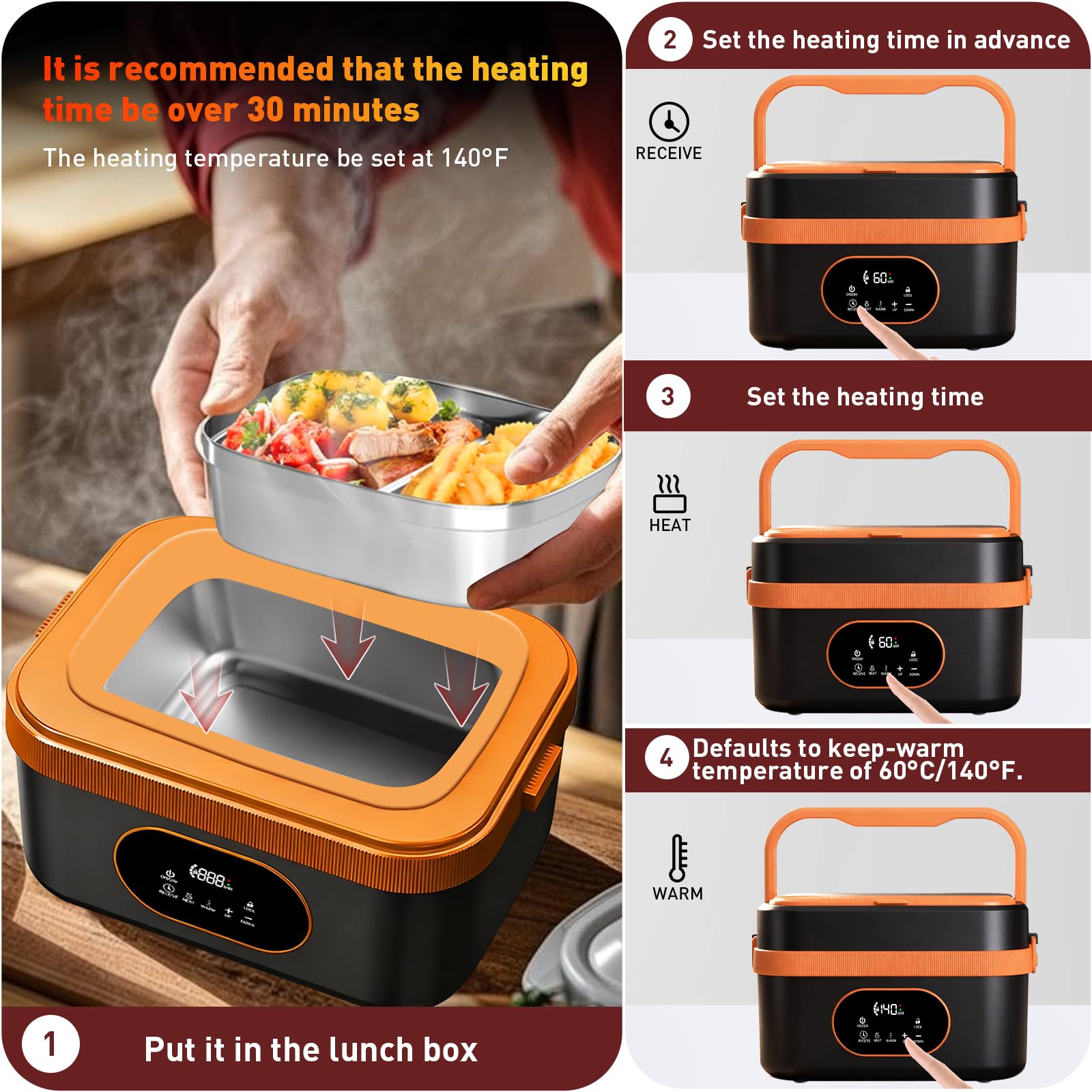 Upgrade 1.5L Fiambrera Electrica, Fiambreras Comida Trabajo Calentador de Almuerzo Autocalentable Recargable para el Trabajo Oficina Viaje en Automóvil Camping Interior y Exterior
