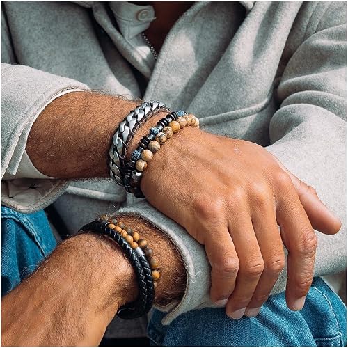 IXXXi Bracciale Uomo Brasilia In Acciaio Inossidabile – Maglia Intrecciata, Colore Argento Anticato, 21 Cm