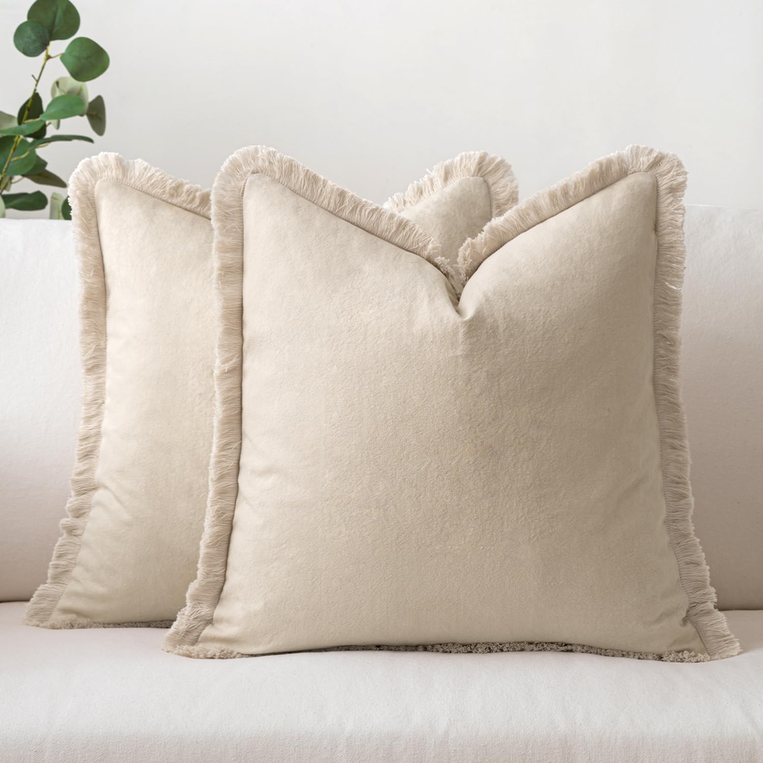 Chenille Throw Pillow Covers – 18x18 Inch Bohemian Farmhouse Style, Neutral Soft Decorative For Sofa, Bedroom (Set Of 2, Ginger Yellow)