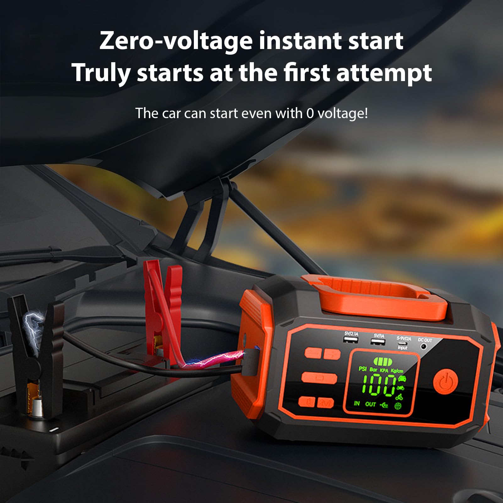 Gonfiatore di Pneumatici Portatile con Avviatore di Batteria 10000MAH per Conducenti Auto Camion Moto Avvia Motori Benzina Fino 6.0l e Fino 3.0l per Emergenze