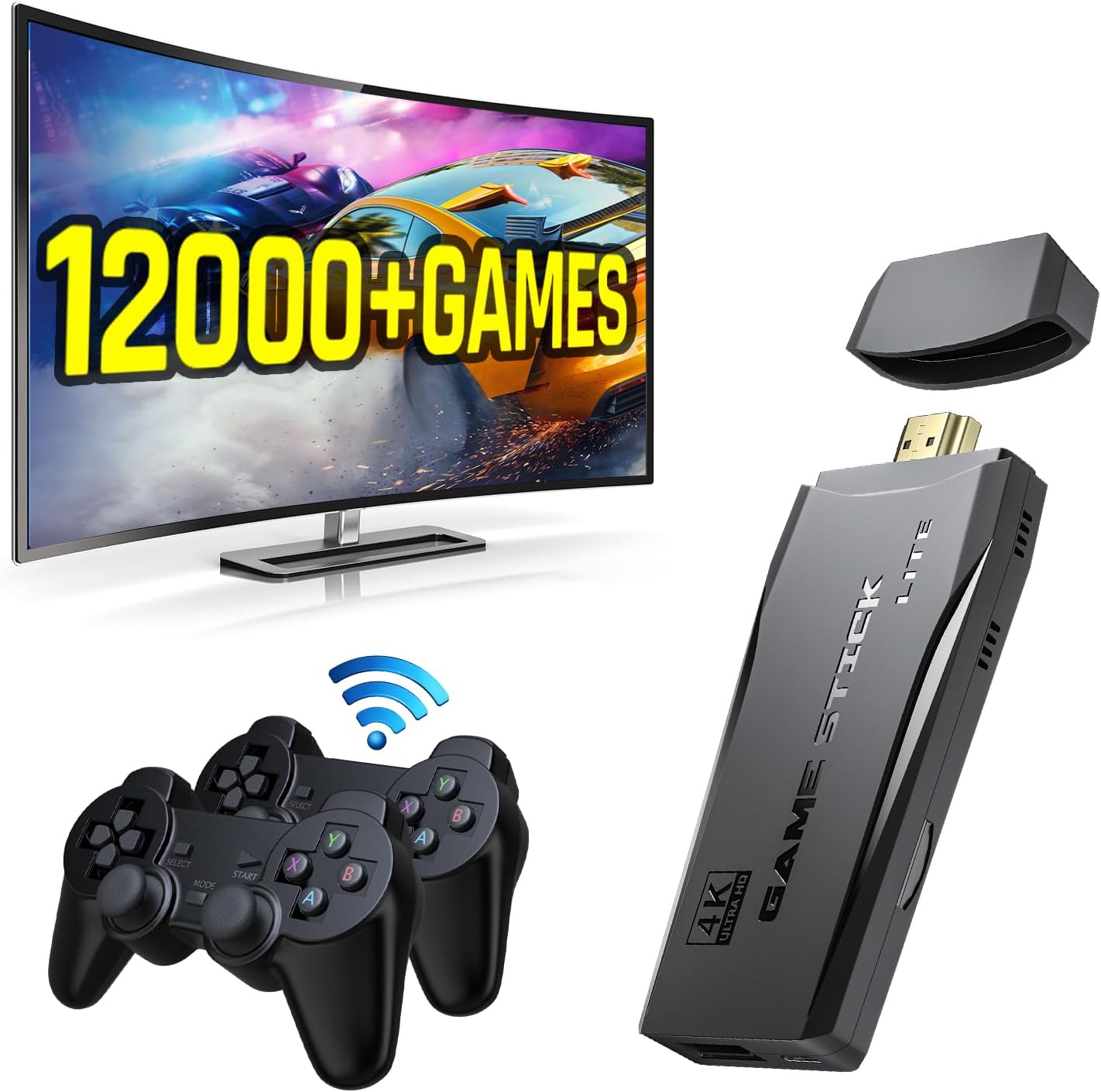 New 4K HD Video Game HDMI Wireless Console Game Stick Video Games Built-in 12,000+ Classic Games 8 Bit Mini Retro Controller HDMI Output Dual Player- 4K Ultra HD Game Stick