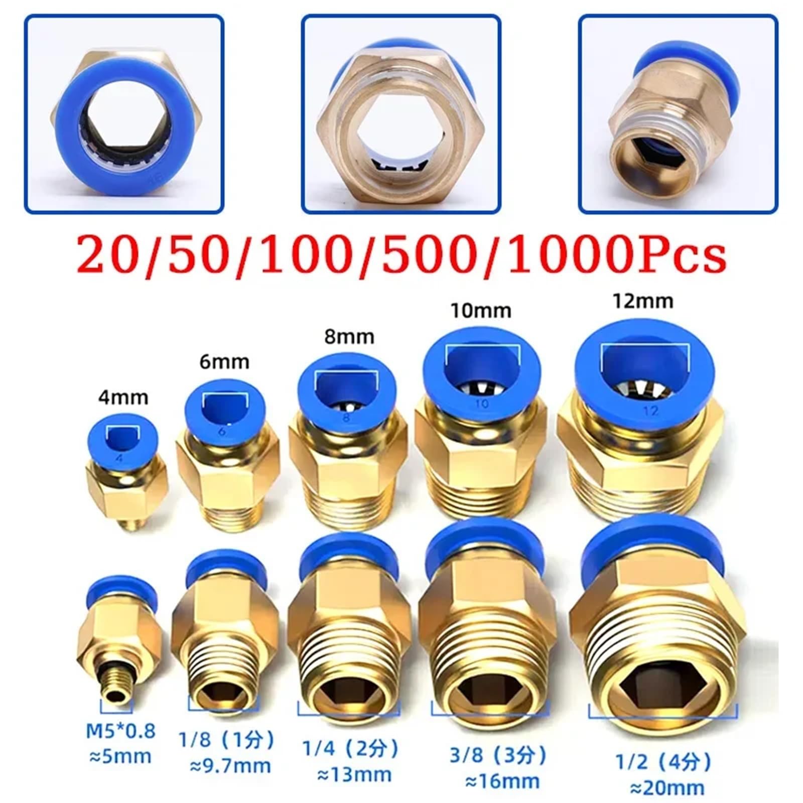 10/50 pezzi Raccordo pneumatico Connettore aria PC 4 mm 6 mm 8 mm 10 mm 12 mm Filettatura 1/8" 1/4" 3/8" 1/2" Raccordi for tubi flessibili Connettori rapidi for tubi(PC12-04,10 PCS)