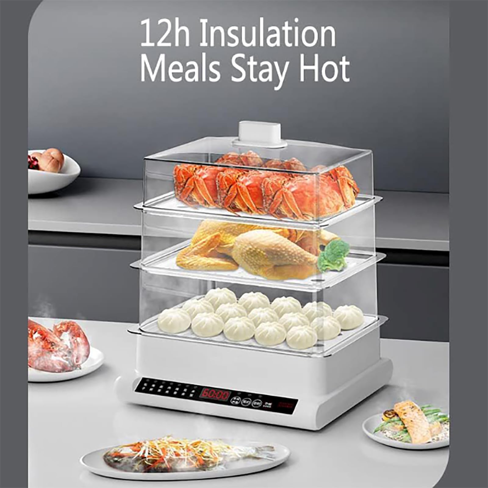 Vaporiera a 3 Livelli - Vaporiera Multifunzione da 20 Litri, 7 modalità di Cottura preimpostate, 60 Minuti di Cottura Rapida simultanea, cestelli impilabili per Verdure o Carne