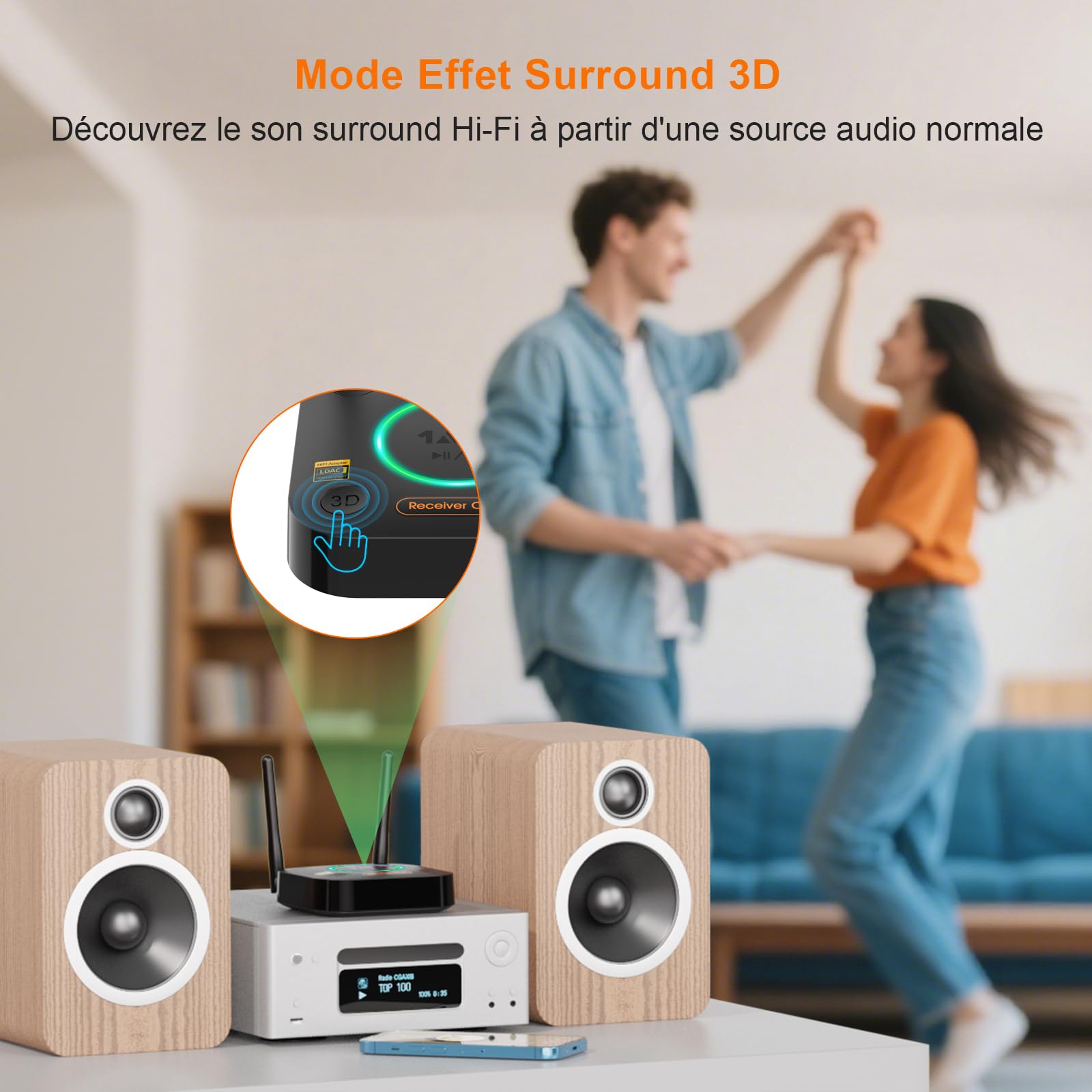 1Mii B06Ultra Récepteur Bluetooth 5.2 avec LDAC pour Audio sans Fil Hi-Res, Adaptateur HiFi Bluetooth avec DAC Audiophile, 3D Surround aptX HD&LL, Optique AUX 3,5 mm Coaxial pour Stéréo Domestique