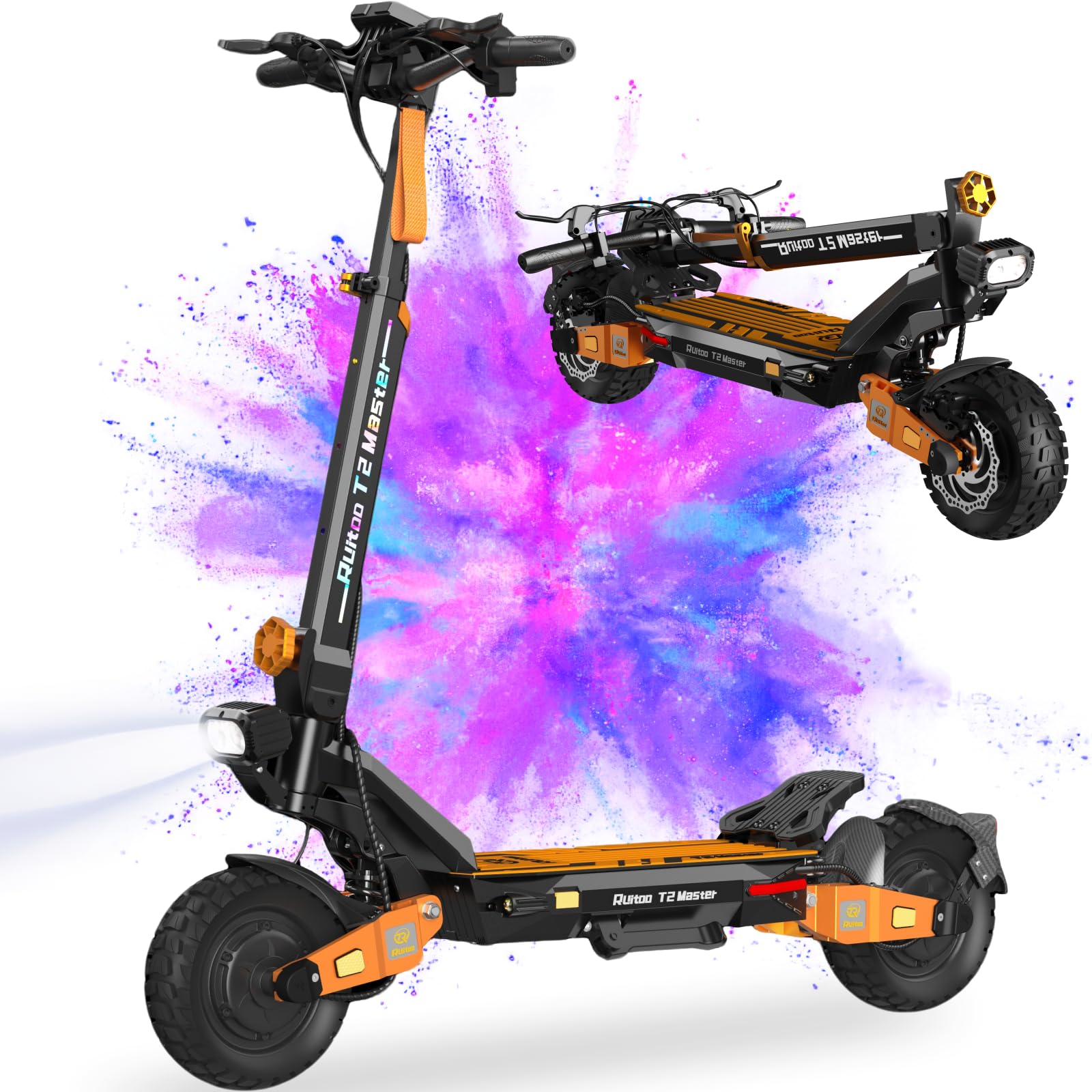 T2 Master Trottinette Électrique, Autonomie Max 65KM, Double Moteur, Batterie 52V 20.8Ah, Pneus Tout-Terrain 10 Pouces, 3 Mode de Vitesse, Affichage Intelligent, Facile à Plier