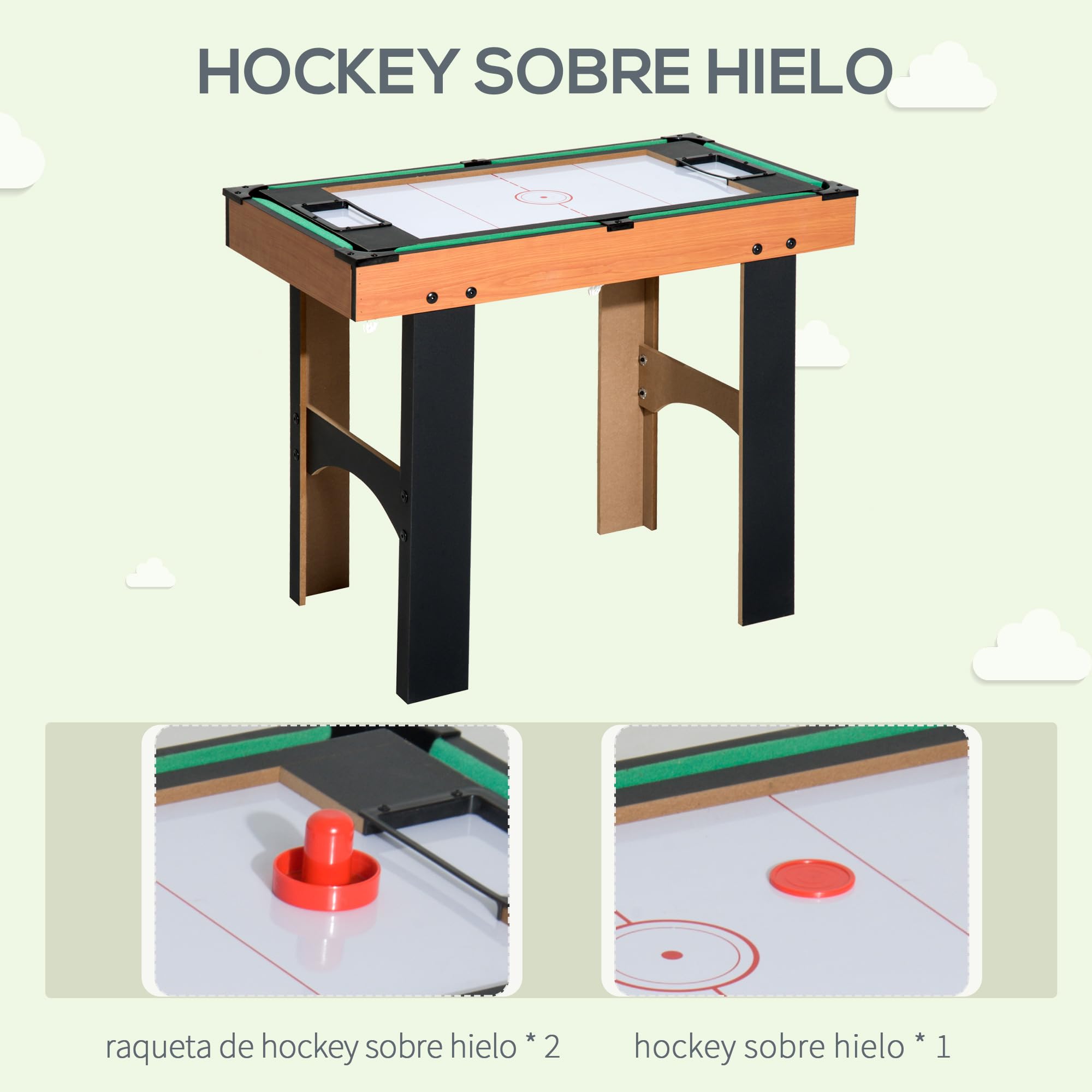 HOMCOM Mesa Multijuegos 4 en 1 para Niños +6 Años Mesa de Juego con Futbolines, Mesita de Billar y Ping-Pong 92x78x80 cm Natural y Negro