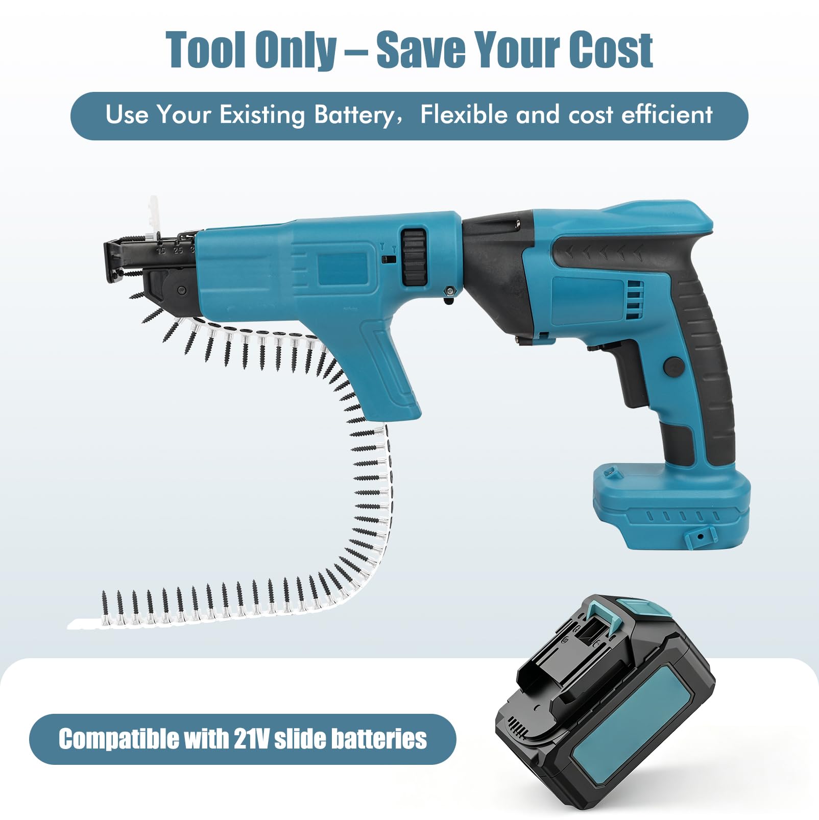 Avvitatore per Cartongesso a Batteria con Alimentazione Automatica | Avvitatore Brushless 21V per Viti 15-55 mm, Compatibile con Makita 21V Batteria (Non Incluso), per Legno e Metallo