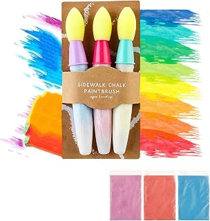 Sidewalk Chalk Paint, 9 Pcs Washable DIY Chalk Brush with Chalk Powder, Reusable Chalks Powder Paint Brushes, Add Water to Brush Use, Easy to Clean for Kids Outdoor Yard Art DIY (A)