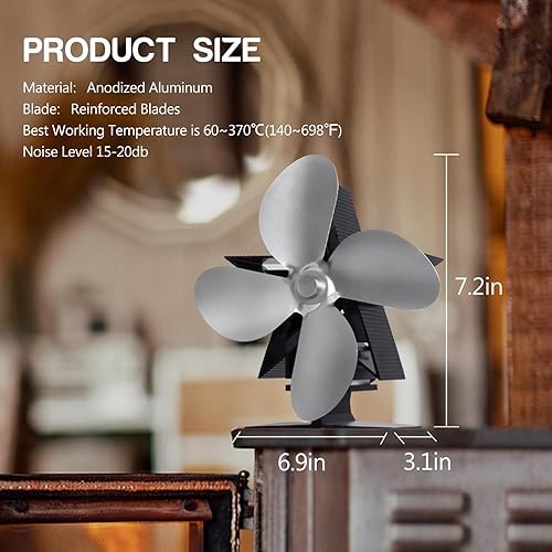 Miniatura 7 de CONBOLA Ventilador de estufa de leña alimentado por calor, ventilador de chimenea de funcionamiento silencioso para maderaquemador de