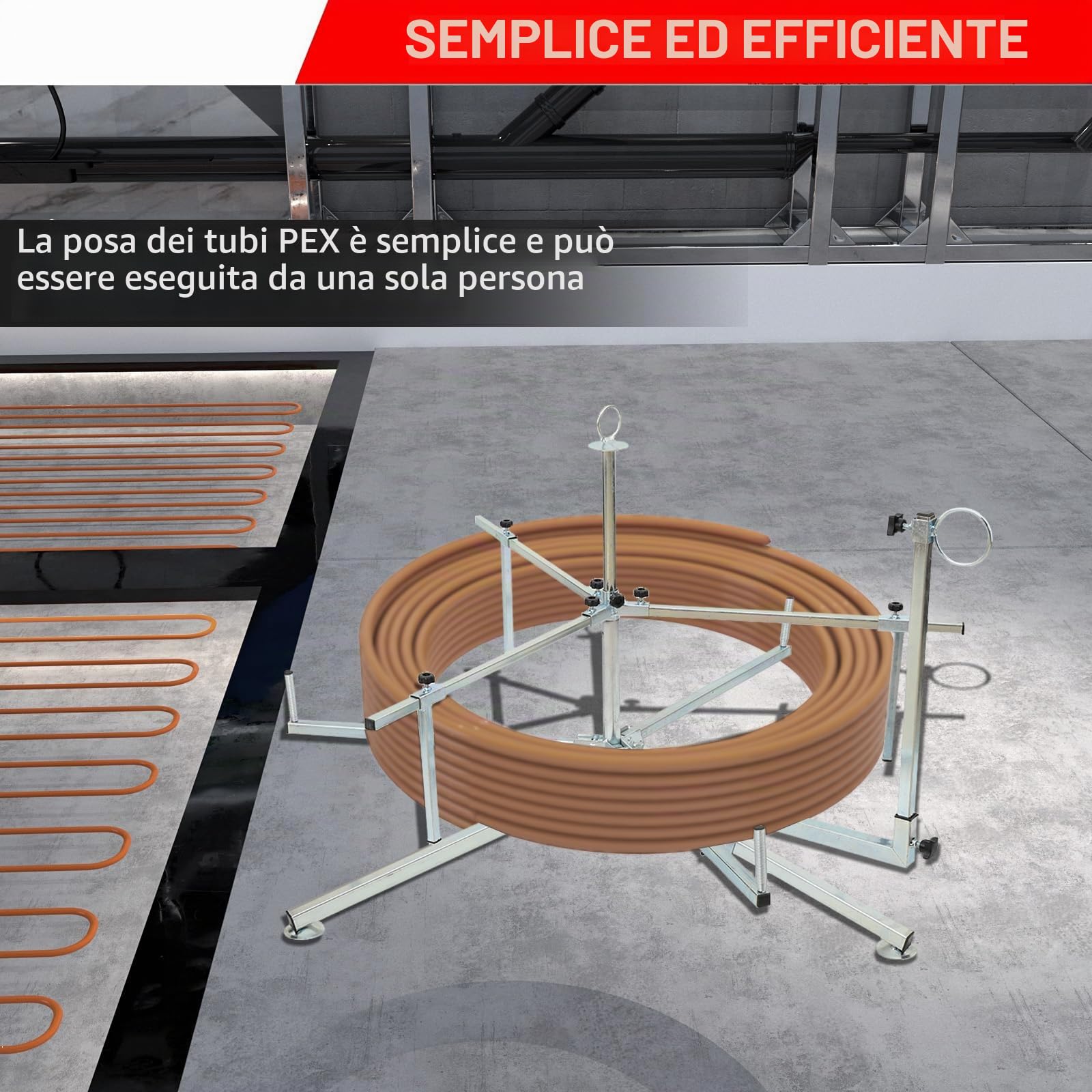 Avvolgitubo per Riscaldamento a Pavimento, Srotolatore per Tubi di PEX Altezza 75-100 cm Professionale Decoiler per Tubi PEX PERT ALPEX Copex Cavi, Portata fino a 200 kg e 600m