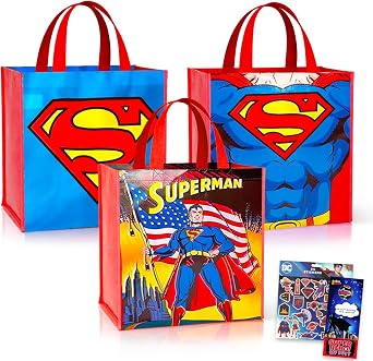 Superman Tote Bags, Large Reusable Grocery Bags - 3 Pack Bundle
