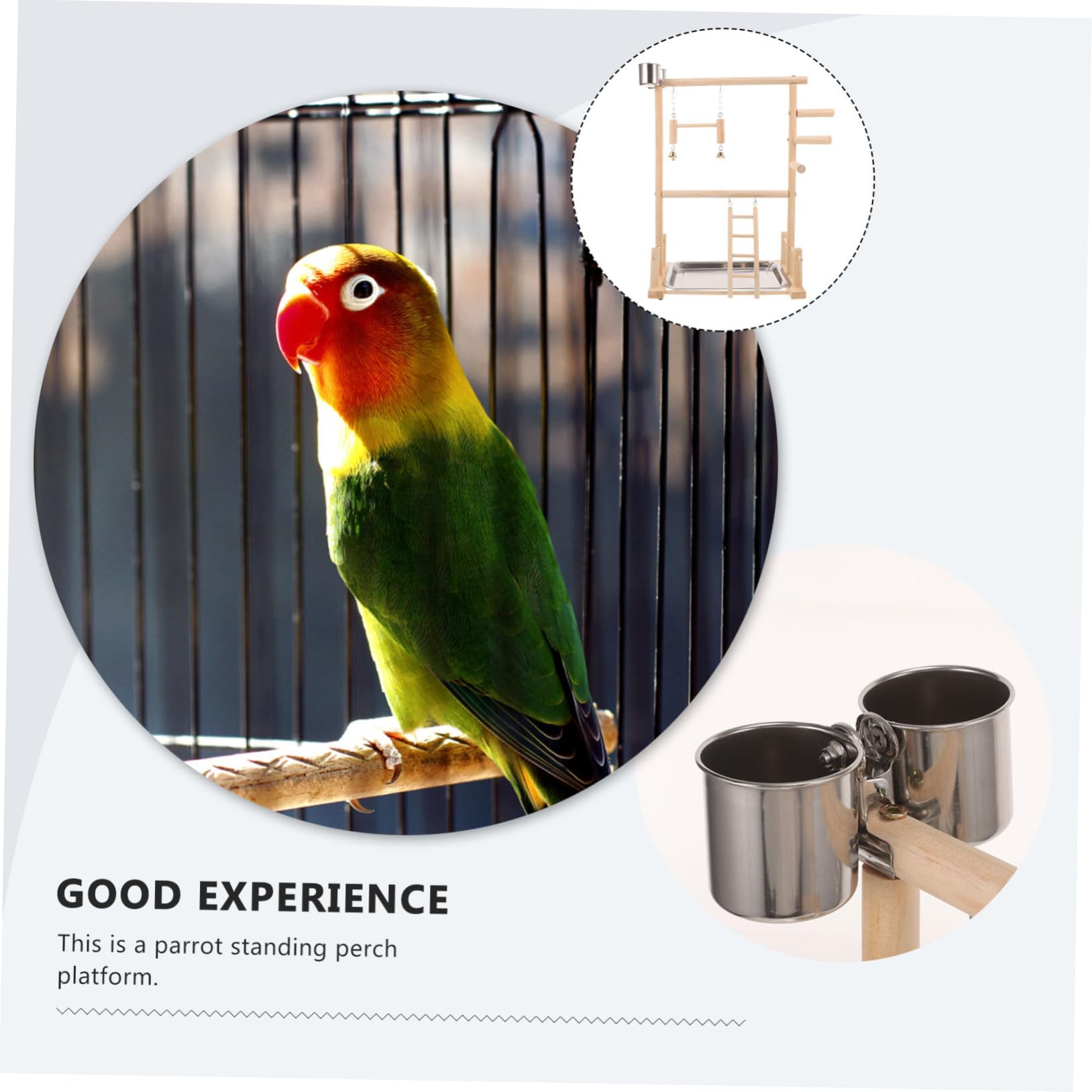 BESPORTBLE 1juego Soporte para Aves Área De Interactiva Escalera y Comederos Juguete para Periquitos y Cacatúas Accesorios Naturales para Jaulas De Aves