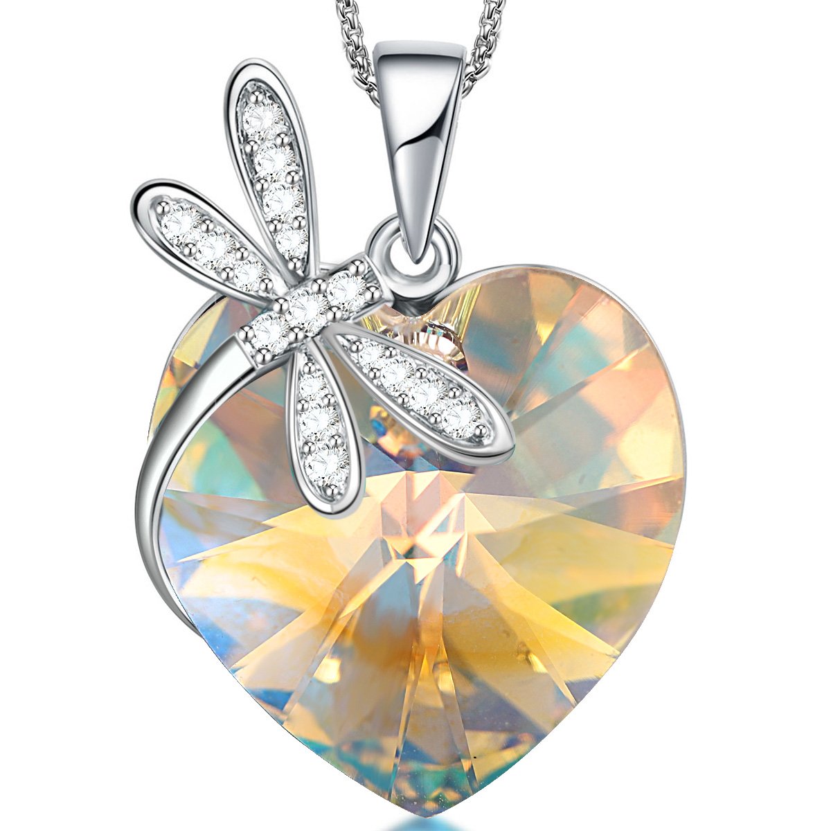 Heart Dragonfly Pendant Necklace Swarovski Crystal