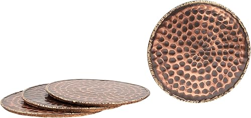 Miniatura 4 de GoCraft Juego de 4 posavasos de cobre antiguo  Cobre martillado hecho a mano con protección de corcho acolchado, posavasos para bebidas, copas de