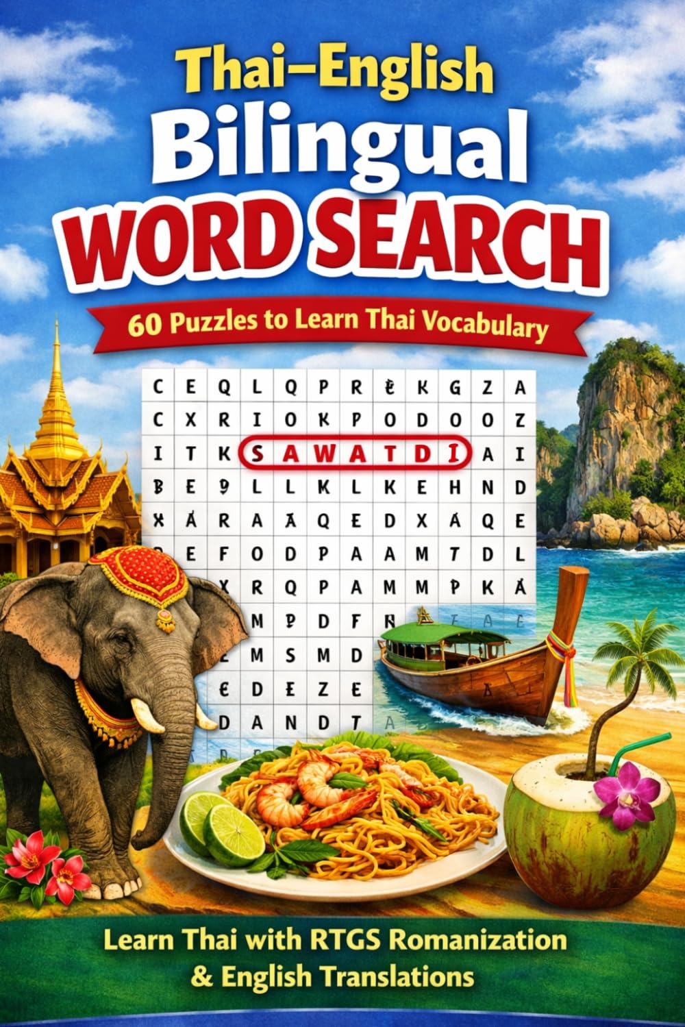 Thai–English Bilingual Word Search: 60 Puzzles to Learn Thai Vocabulary in RTGS Romanization with English Translations | Travel-Friendly Language Learning for Beginners and Puzzle Lovers
