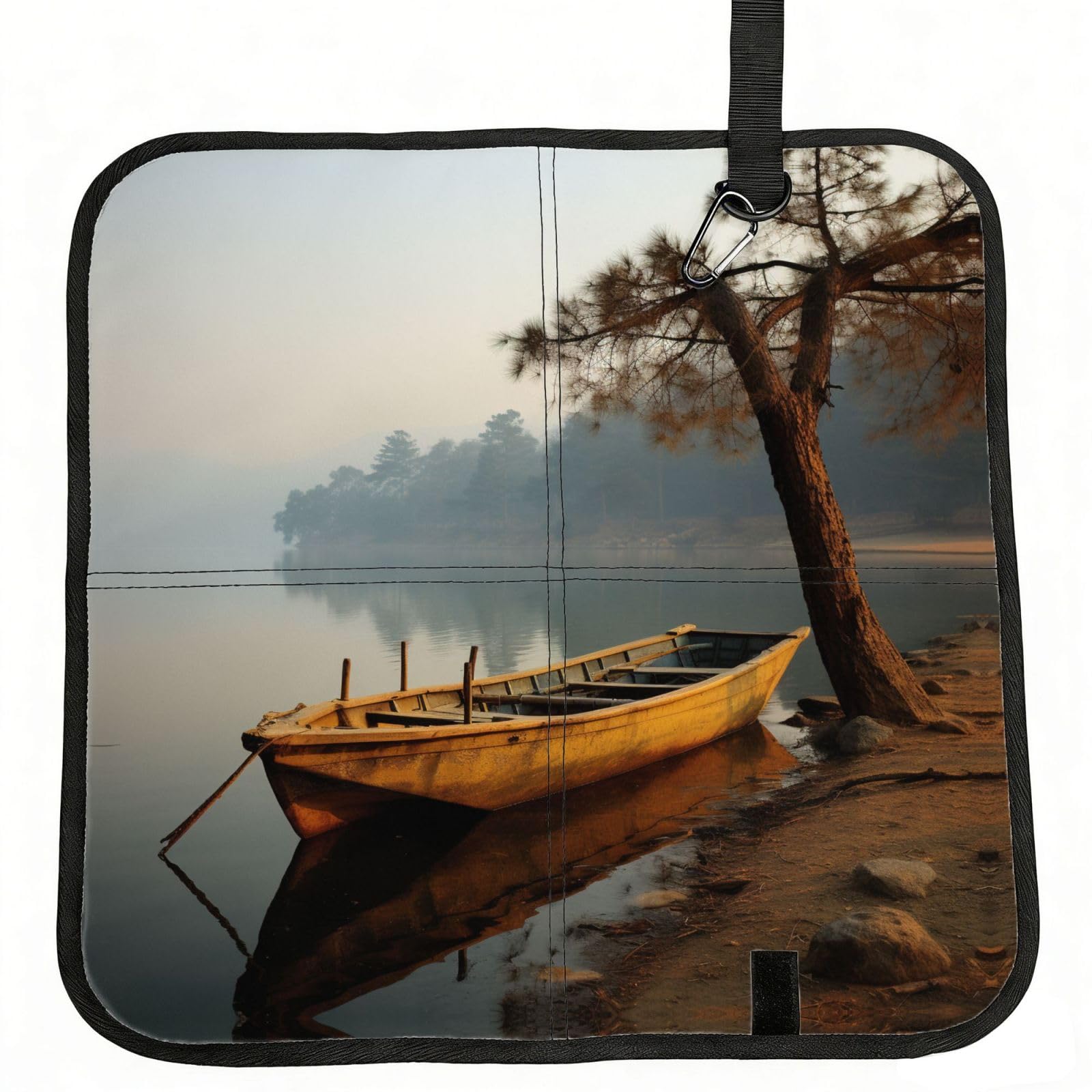 YGLHBDPBF Mountain Lake Boat Print Camping seat cushion,Foldable Sitting Pads,Save Backpack Space for Hiking