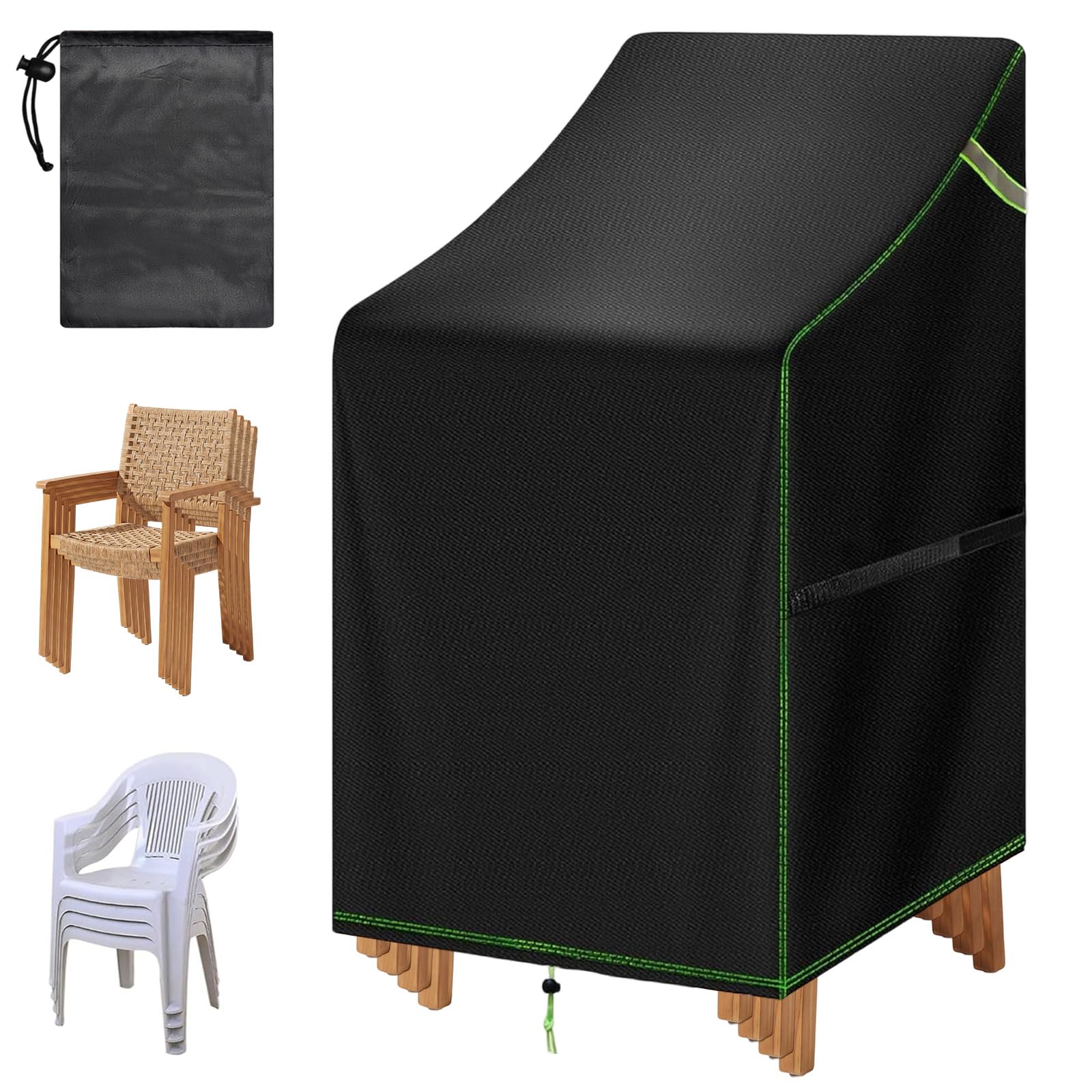TW1TGOFT Garden Chair Covers Waterproof - Heavy Duty Outdoor Chair Covers with Buckle & Fix Strap, 420D Oxford Cloth All-Weather Protection Furniture Cover WxDxH Fits Up to 65x75x80/120 cm, Black