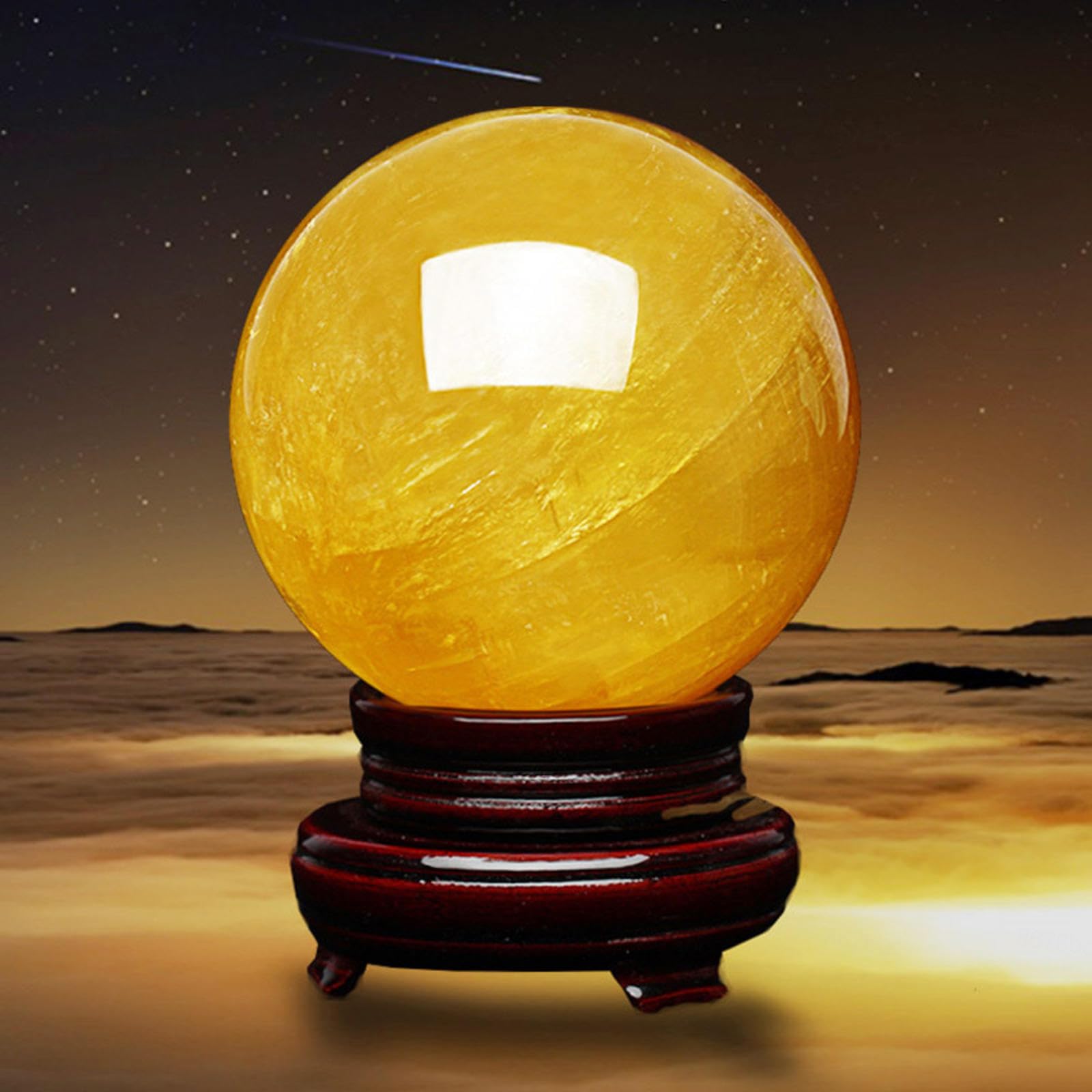 DPURPIWADY Yellow Citrine Crystal Sphere Ball Crystals Stone with Stand Feng Shui Tabletop Sculpture Ornaments Implication Wealth and Success, ball-18cm