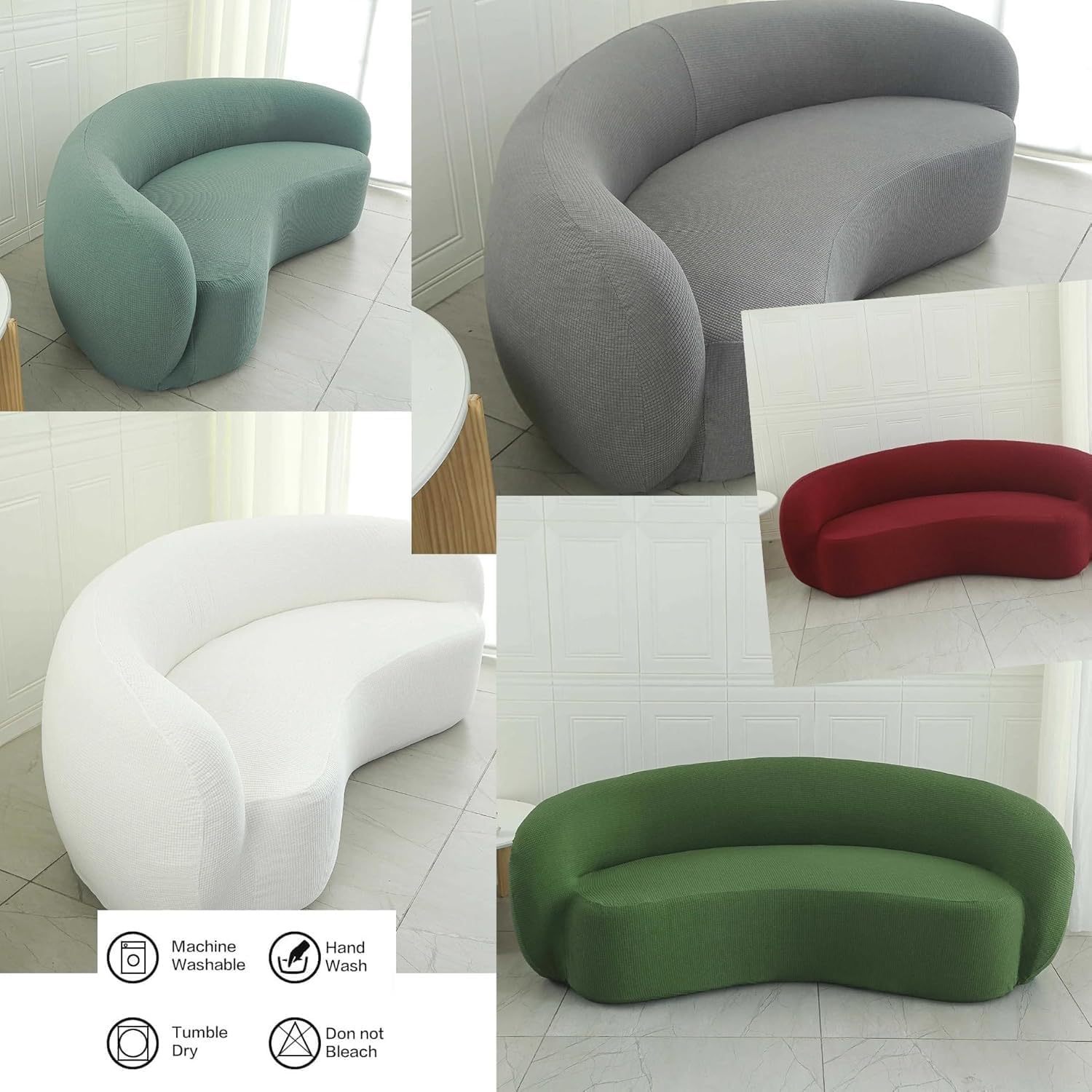 Copertura per Divano Curvo a Semicerchio Elasticizzata, Copertura per Divano Curvo Antiscivolo Moderna,F