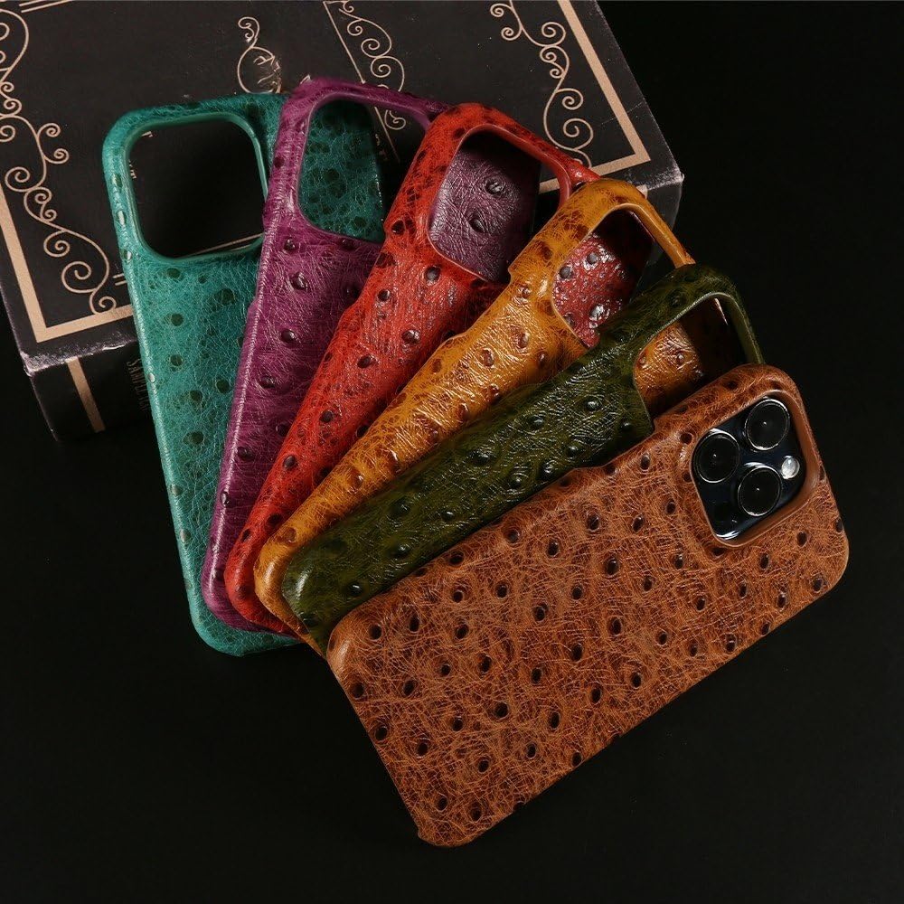Funda de Piel con Estampado de Avestruz para iPhone 17, 16 Pro MAX, 15 Pro, 14, 13, 12, 11 XR, XSMAX, SE, Carcasa Trasera de Lujo, Color Verde, para iPhone 15 Pro