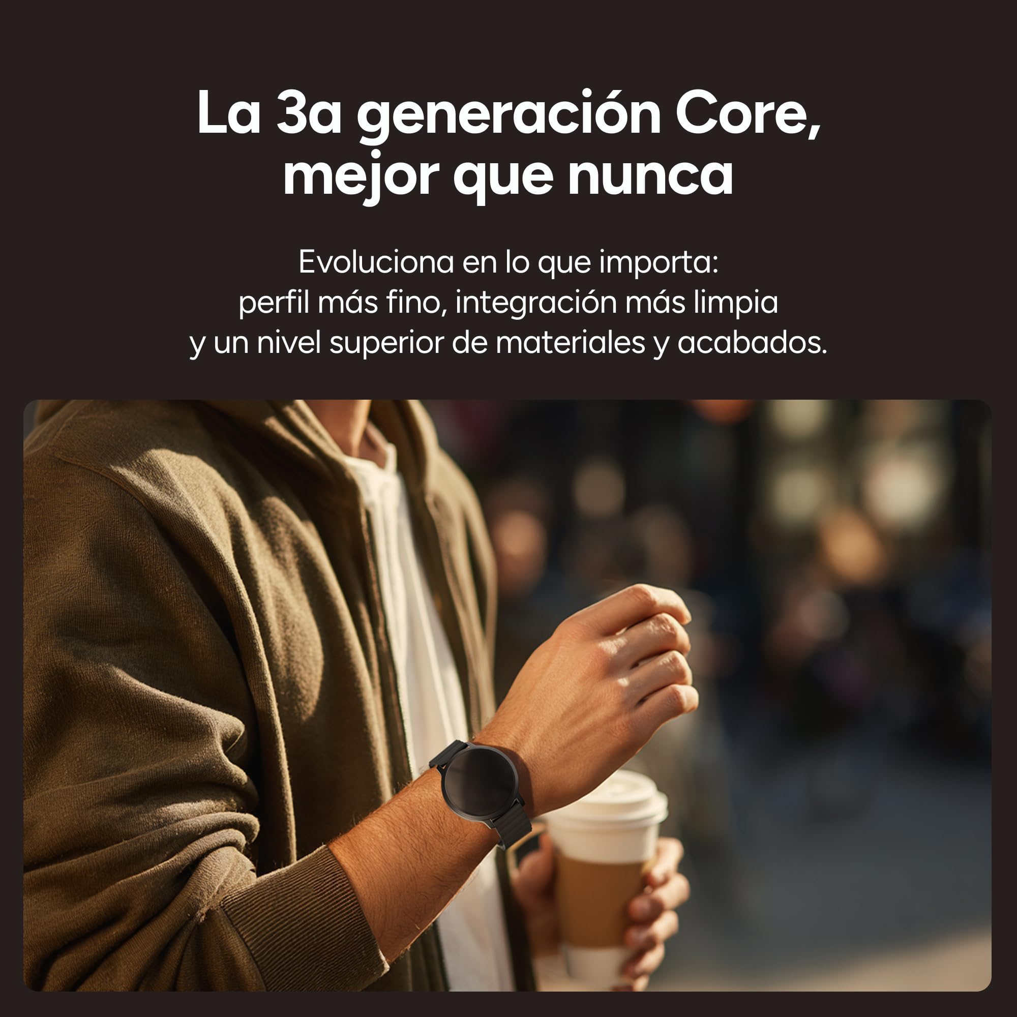 KSIX Smartwatch Core 3 Go - Reloj Inteligente Pantalla AMOLED 1.32", Diseño Ultra Fino, Llamadas, Correa de Silicona Magnética, IP67, Compatible con iPhone® y Android® - Negro