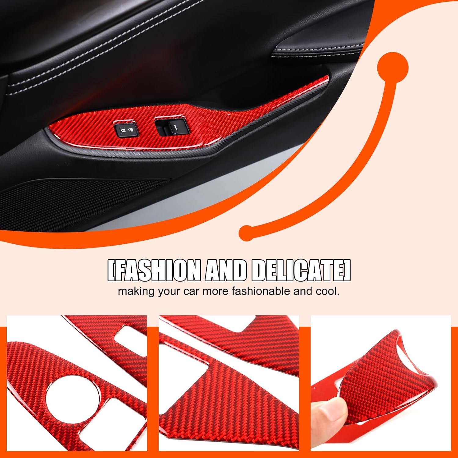 Soft Carbon Fiber Front Rear Interior Door Armrest Window Switch Trim Panel for Mazda MX-5 Miata ND Roadster 2016-2025+,Window Glasses Lifter Button Frame (Red Carbon Fiber)