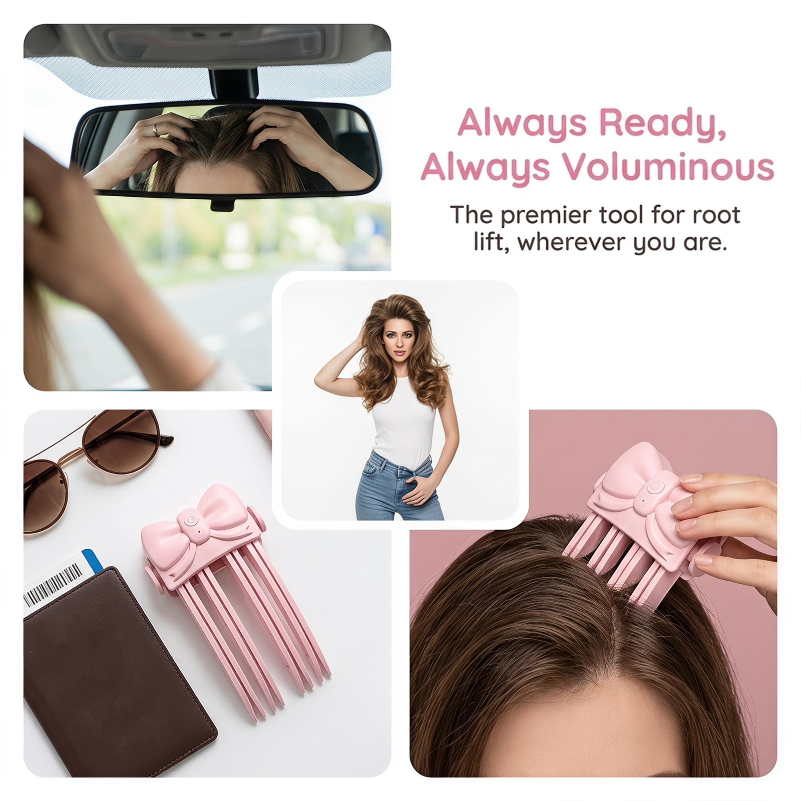 Lot de 4 pinces chauffantes et volumisantes sans fil, outil de coiffure portable pour cheveux plats et fins, peigne électrique pour relever les racines, 2 contrôles de température