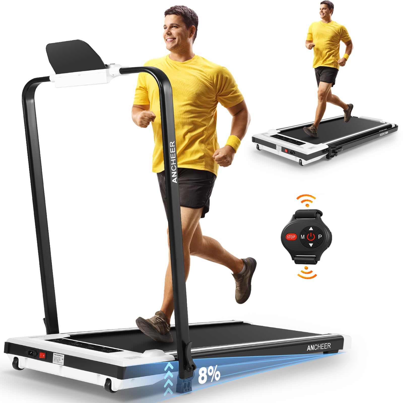 ANCHEERTreadmills with Incline, Under Desk /2s Folding/Max 300 lb Capacity-Walking Pad/Compact Electric Treadmill for Home/Gym/Office with LED Touch Screen/Remote Watch