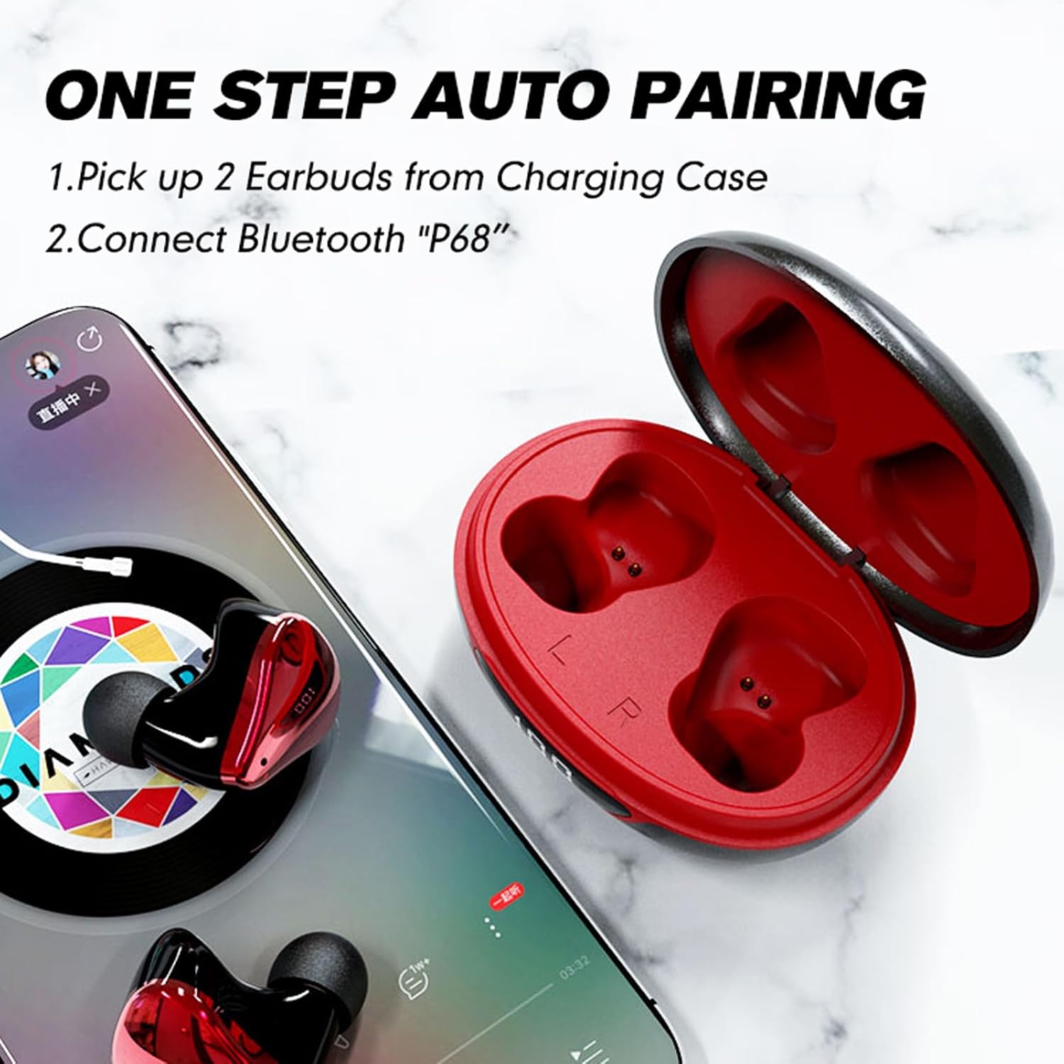 Small Wireless Earbuds for Small Ear Canals, Blue Tooth Ear Buds Earphones for iPhone Android, Red Micro Tiny Mini Earbuds Wireless Bluetooth Noise Cancelling Waterproof in-Ear Headphones for Sports - Image 5