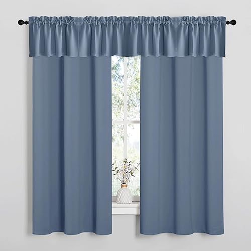 NICETOWN 2 paneles de cortinas opacas con ojales de 42 x 68 pulgadas de largo con 4 paneles de 42 x 16 pulgadas de largo, cenefas opacas para