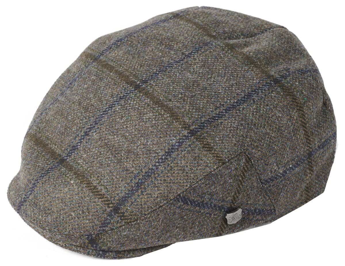 Failsworth Millinery Gamekeeper Wool Flat Cap in Pattern 337 - Grey, Size: Large (59cm)
