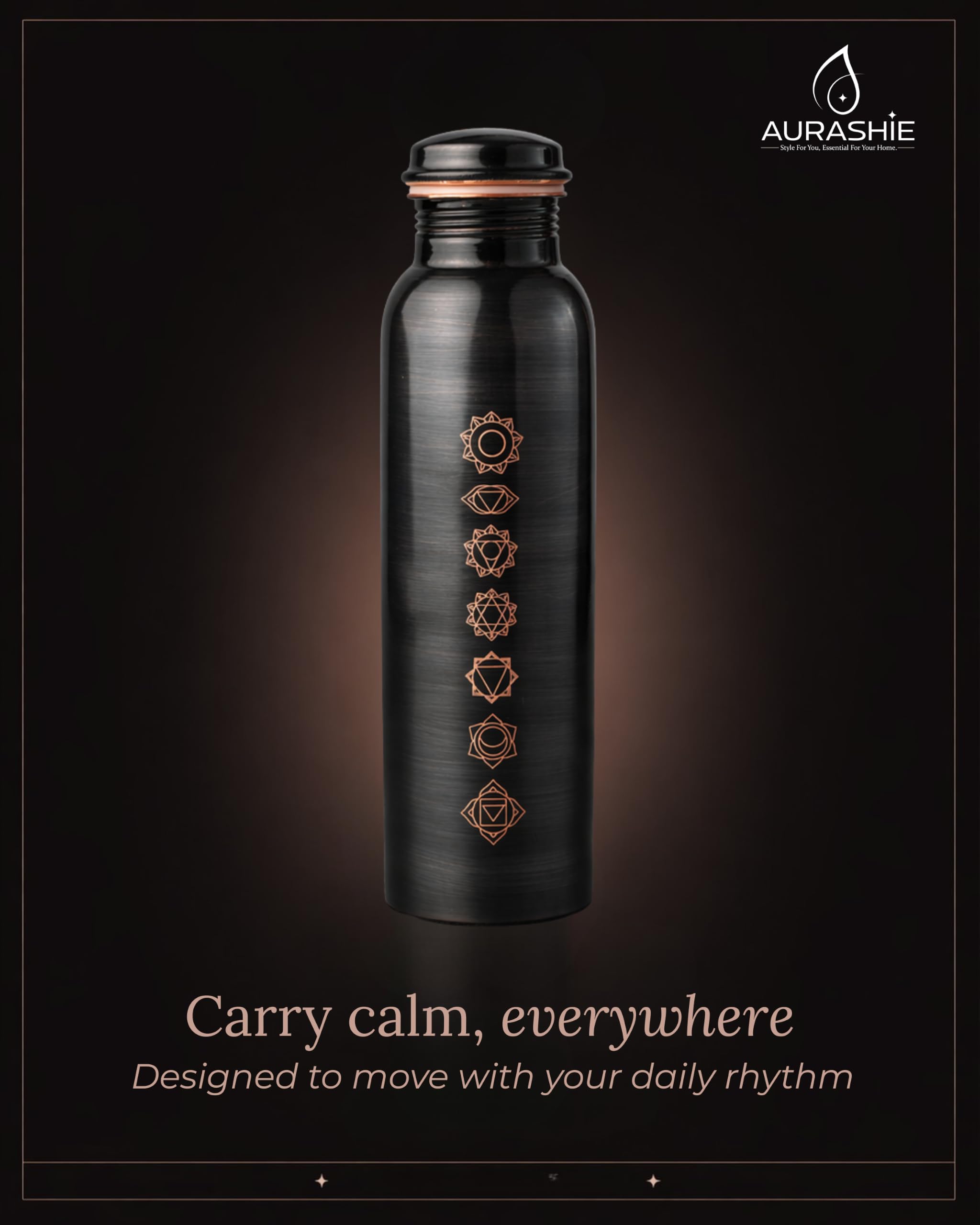 Pure Copper Water Bottle - 1L with Chakra Design -11