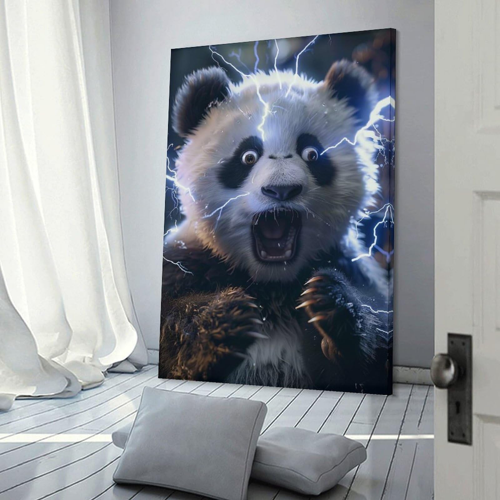 Junmoney Panda Lightning Home Decor Wall Art, 08x12inch(20x30cm), for Work Areas, Reading Rooms Or Studios, An Interior Accent for Desk Areas