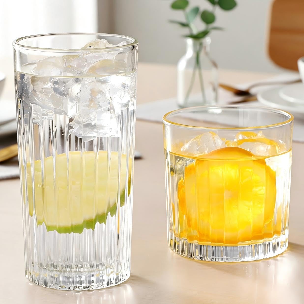 Set de 8 Vasos Laerjin, 12 oz y 10 oz, Vidrio Grueso, Transparente