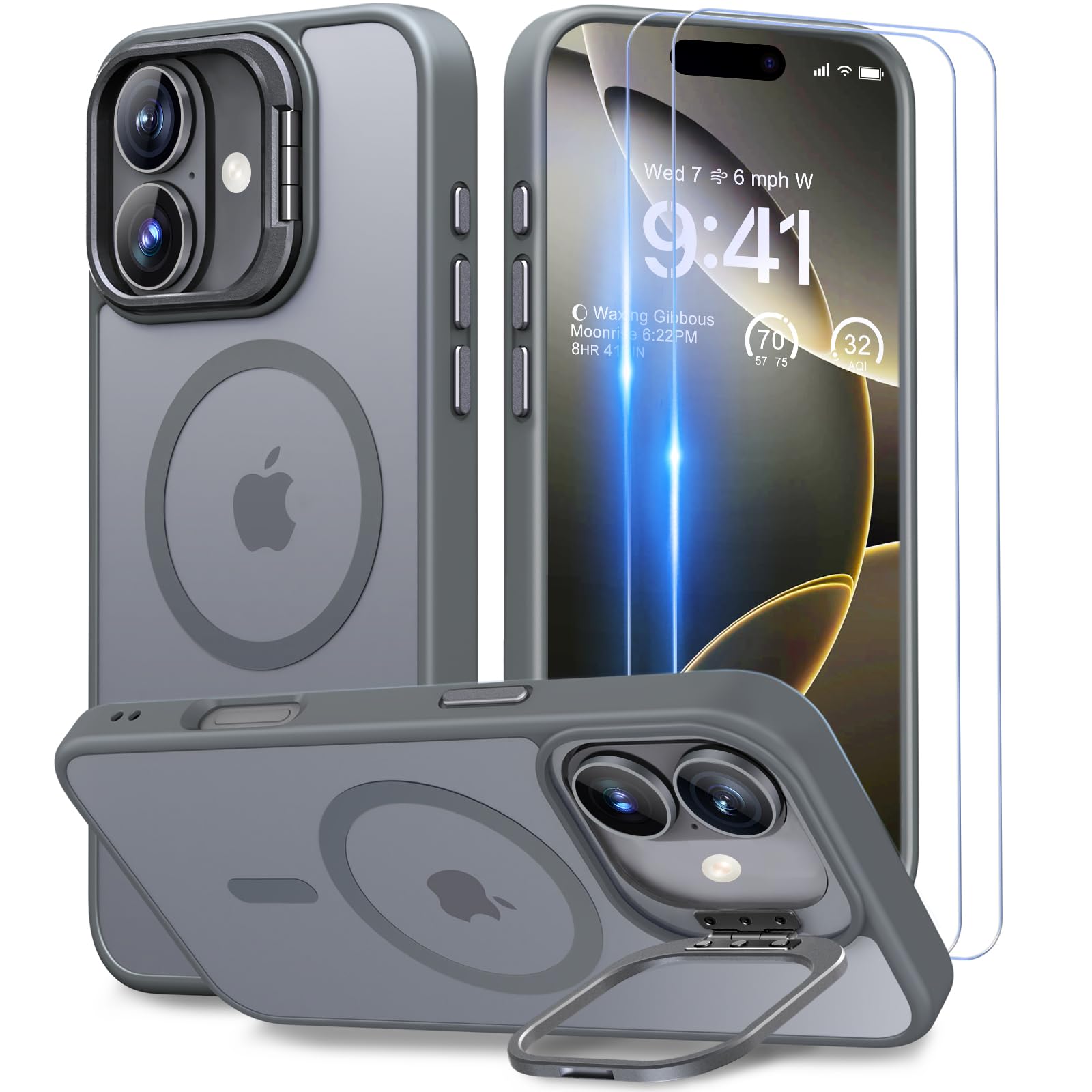 Beeasy für iPhone 16 Hülle mit Ständer, Handyhülle mit 2 Stü