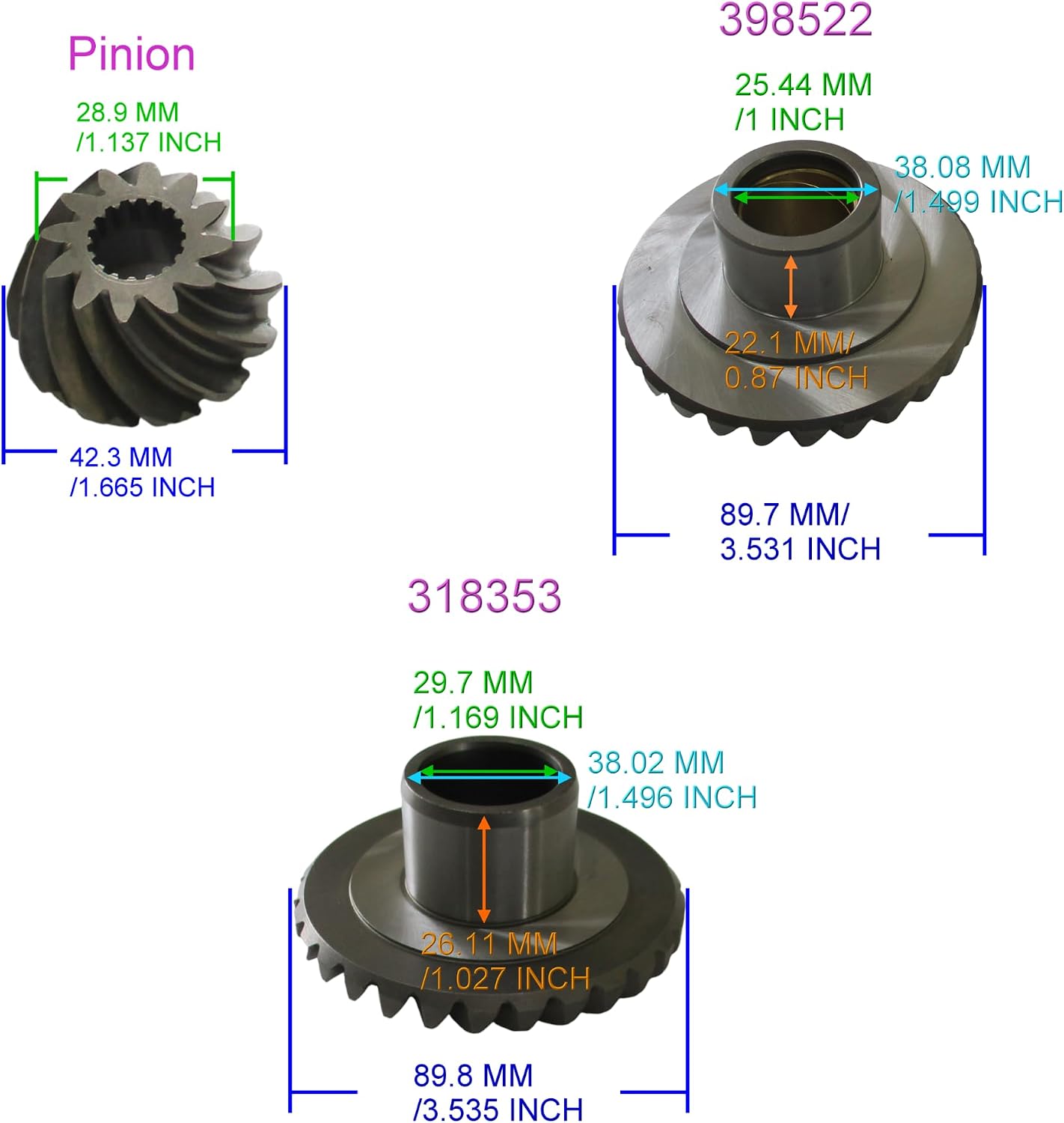0398522(Forward&Pinion) 0318353(Reverse) Gear Set Replacement for OMC Johnson Evinrude 40-65 HP Outboard 1974-2010