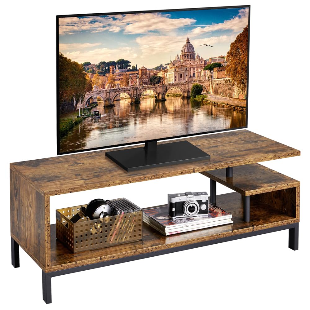 Yaheetech Meuble TV Bas Table TV Support de Télévision en Bois pour Salon Chambre Salle à Manger à 3 Niveaux Style Industriel Marron Rustique 106 x 39,5 x 40 cm